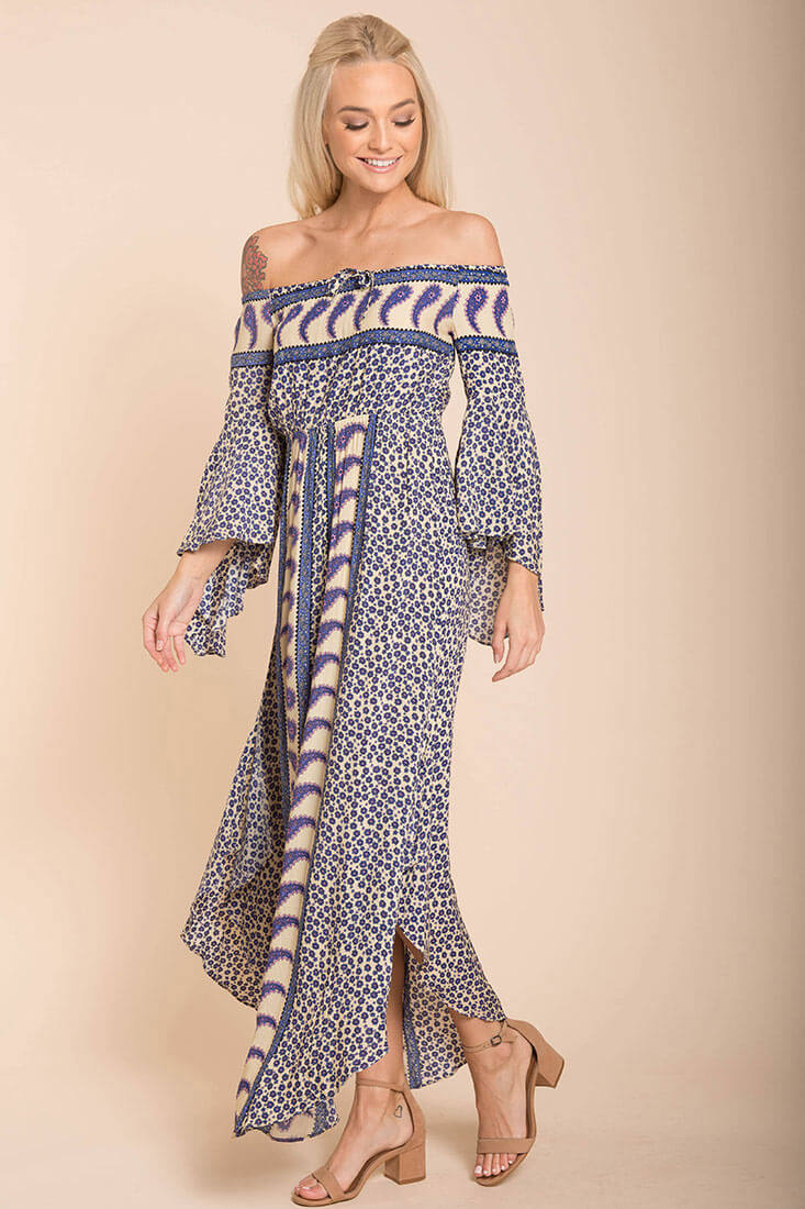 Lilia Tube Maxi Dress Beige Purple - Sonourner