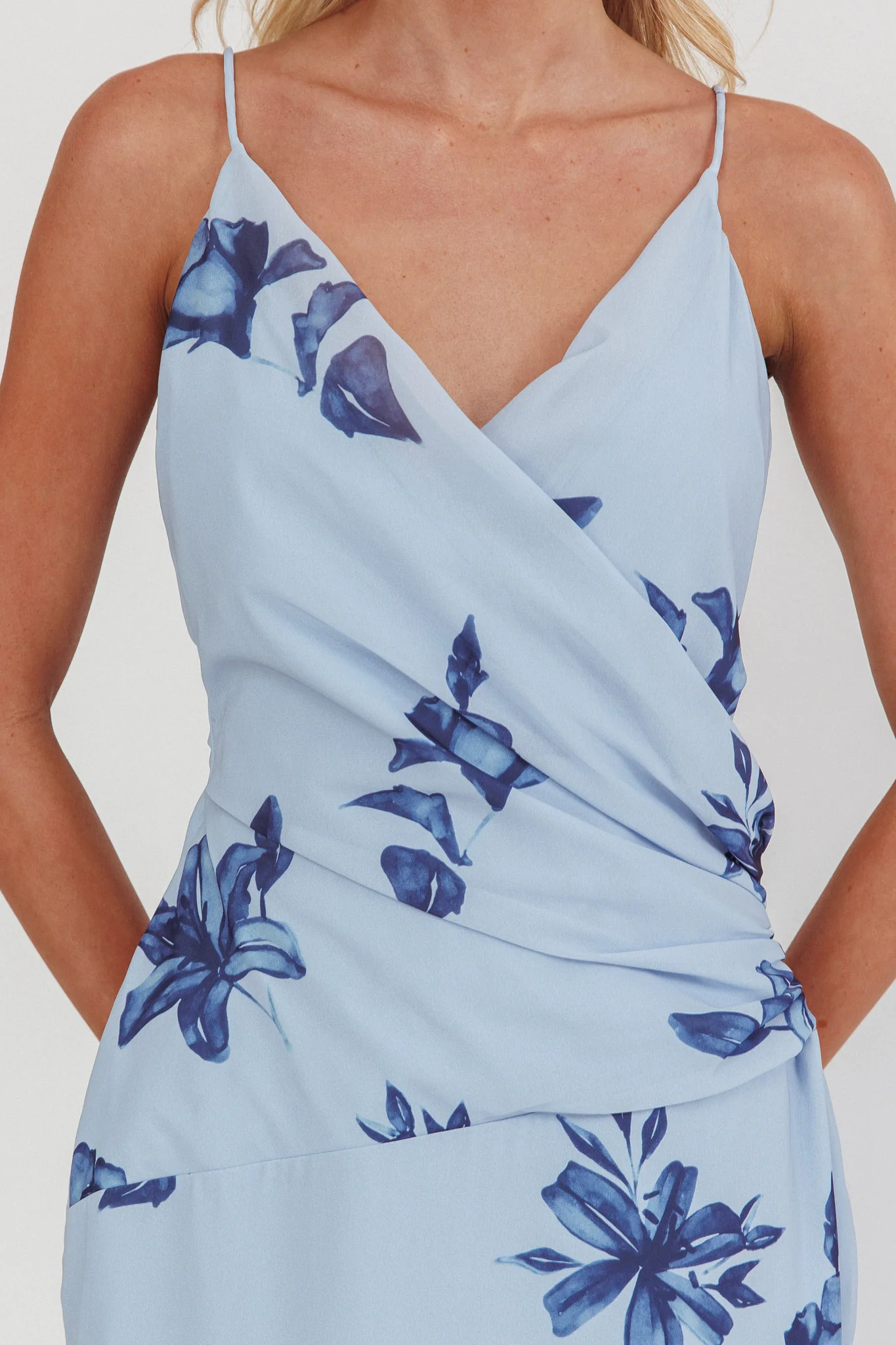 Lexxi Crossover Gathered Waist Maxi Dress Floral Blue - Sonourner