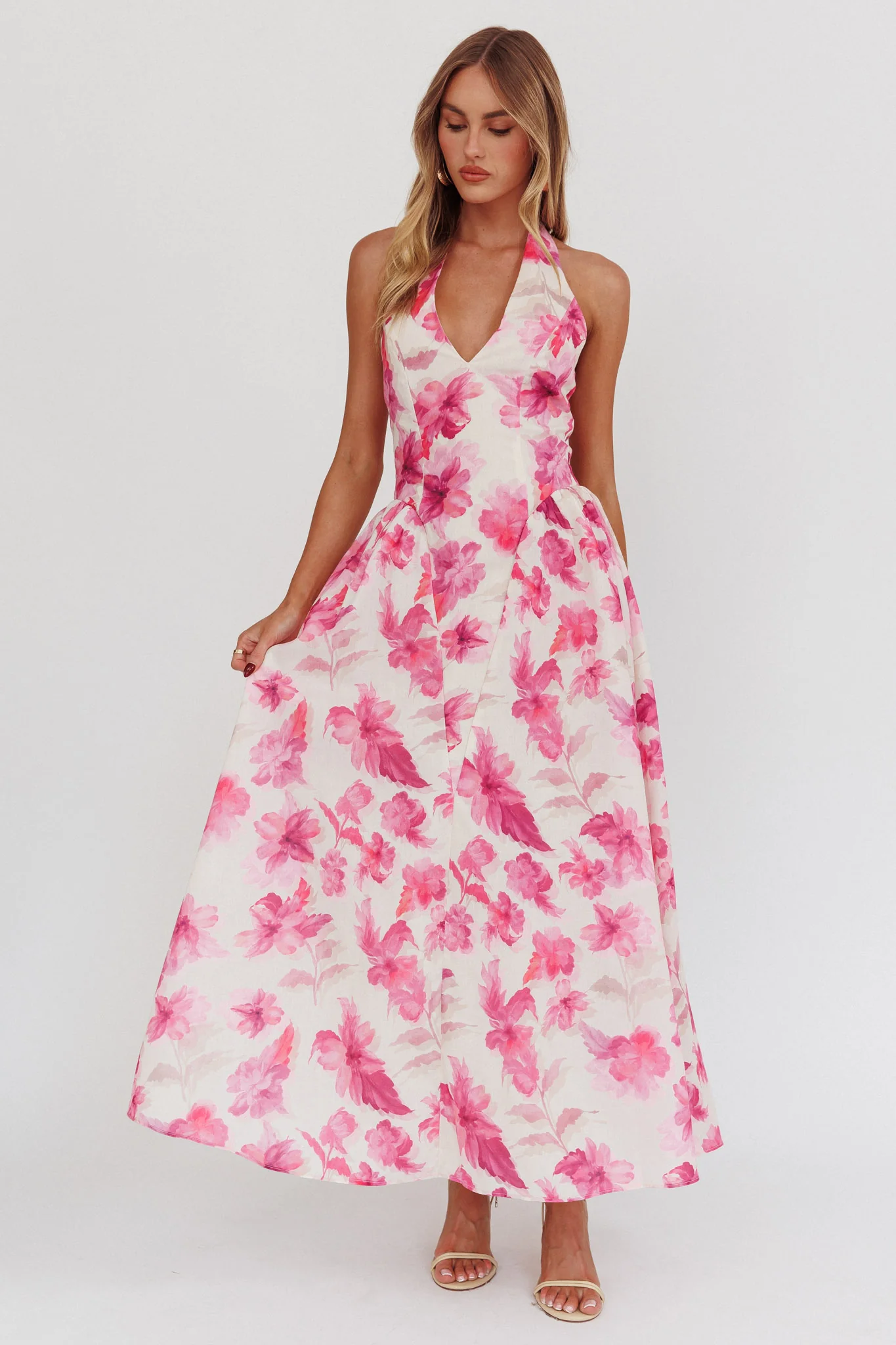El Corazon Halterneck Dress Floral Pink - Sonourner