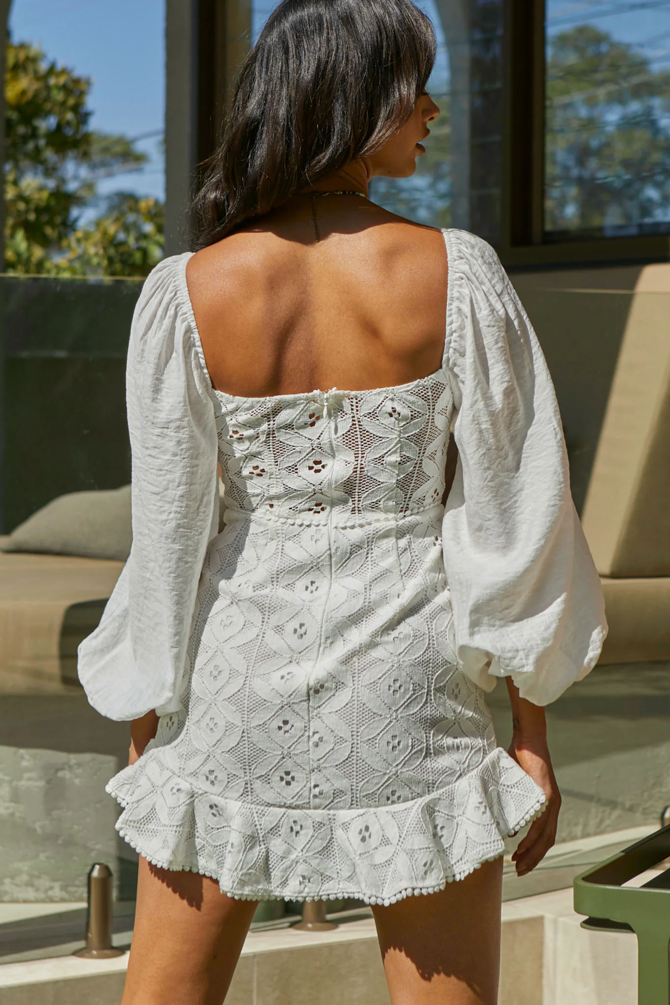 Make Memories Balloon Sleeve Molded Bust Lace Dress White - Sonourner