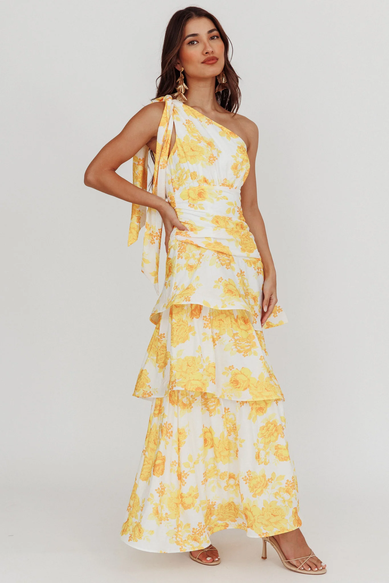 Kenny One Shoulder Tiered Maxi Dress Yellow - Sonourner
