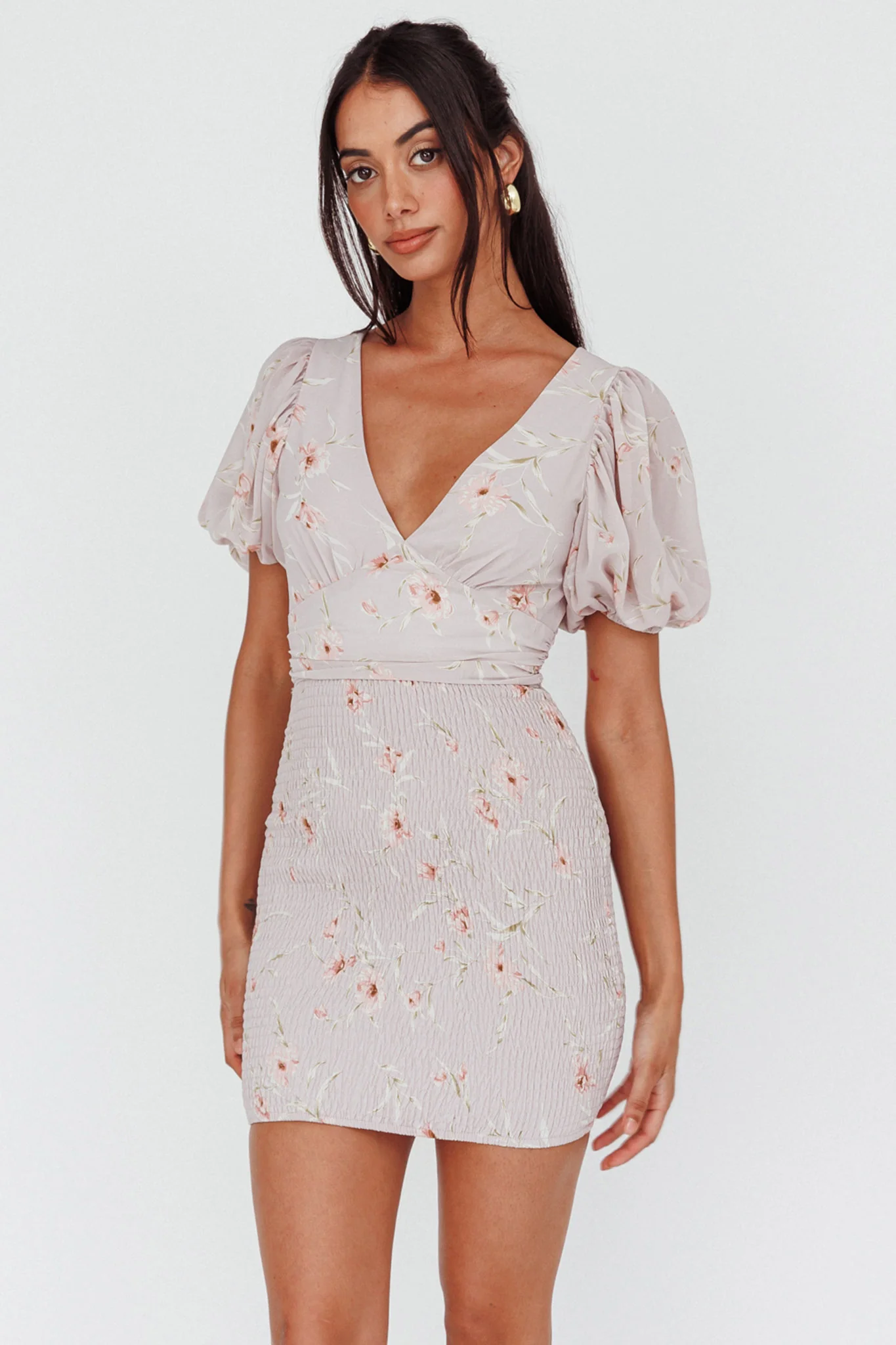 La Nena Shirred Mini Dress Floral Blush - Sonourner
