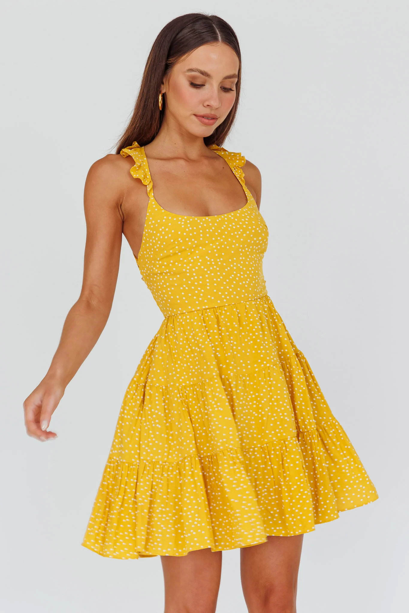 Allegra Fluted Hem Lace-Up Back Dress Yellow - Sonourner