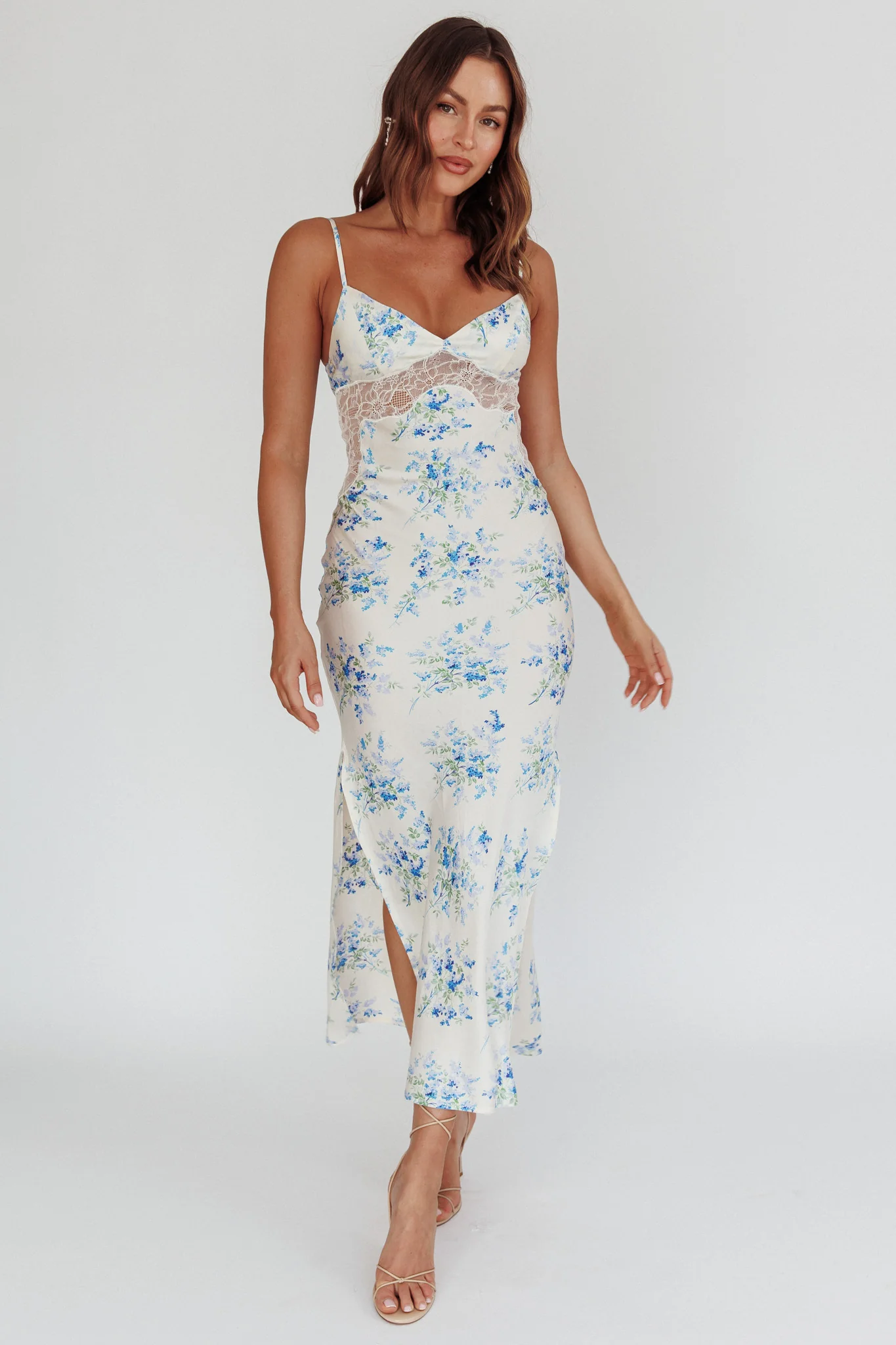 Seraphim Floral Lace Maxi Dress Blue Cream - Sonourner