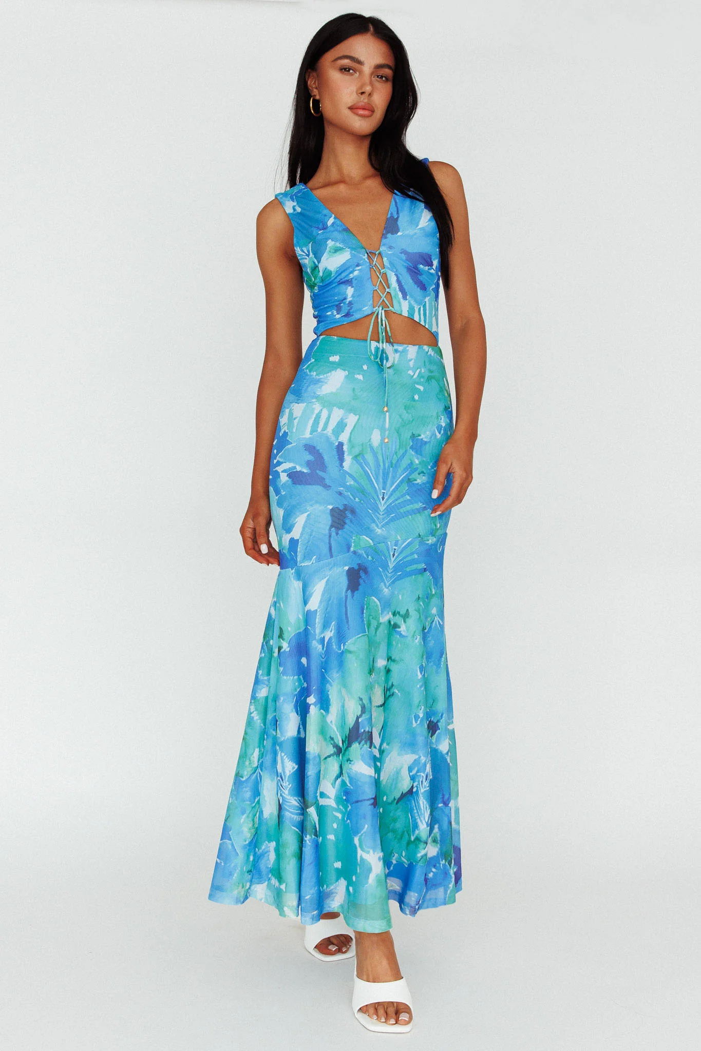 Summerlove Lace-Up Bodice Midi Dress Green - Sonourner