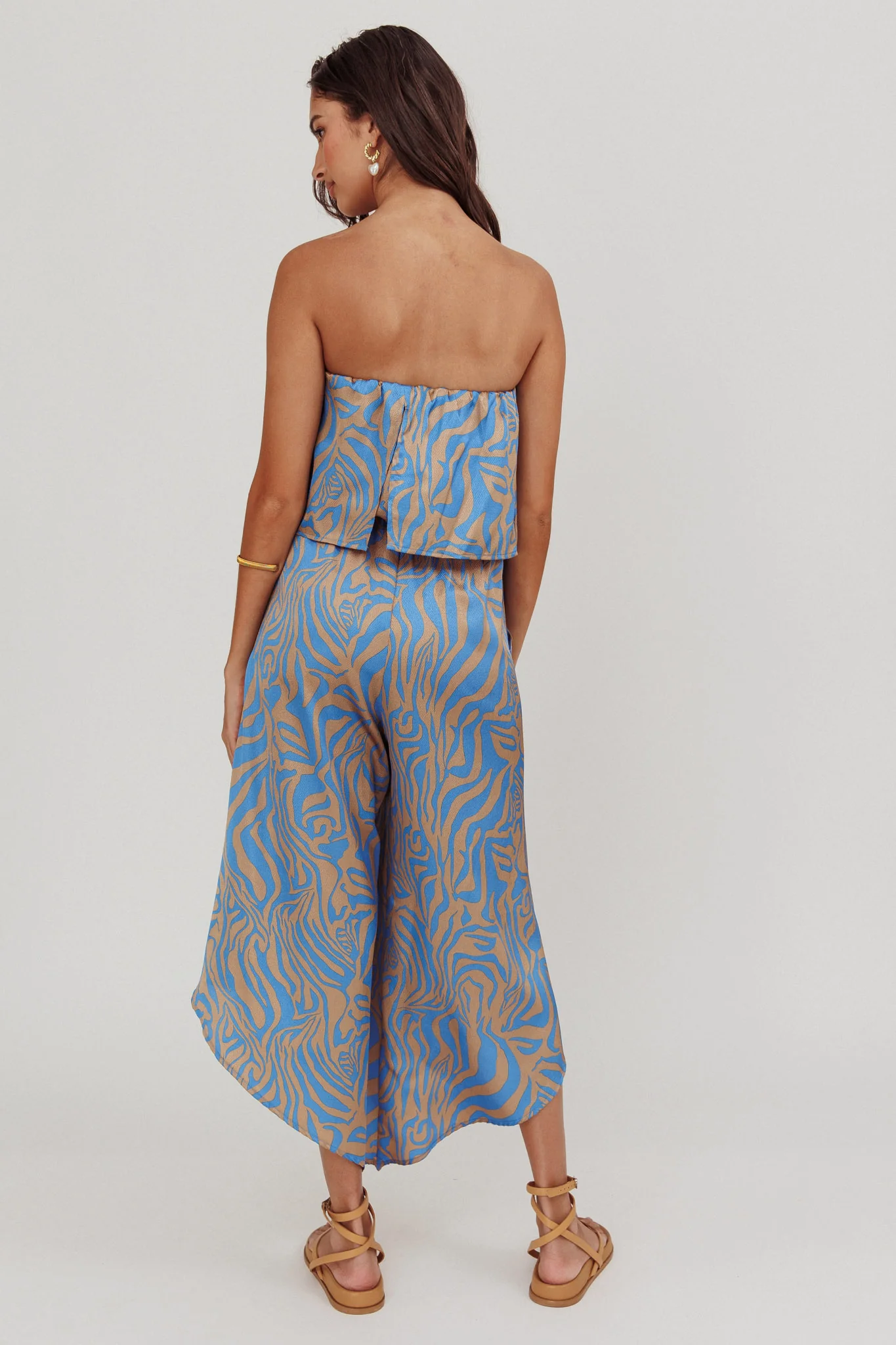 Tongue Tied Printed Strapless Jumpsuit Blue - Sonourner
