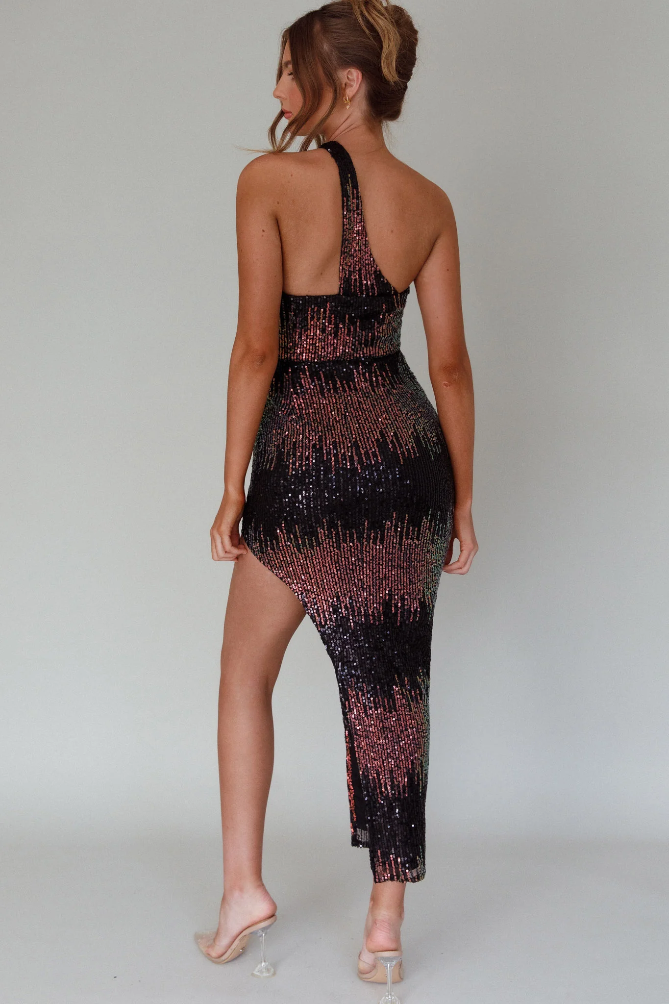 Shooting Stars One-Shoulder Sequin Dress Black - Sonourner