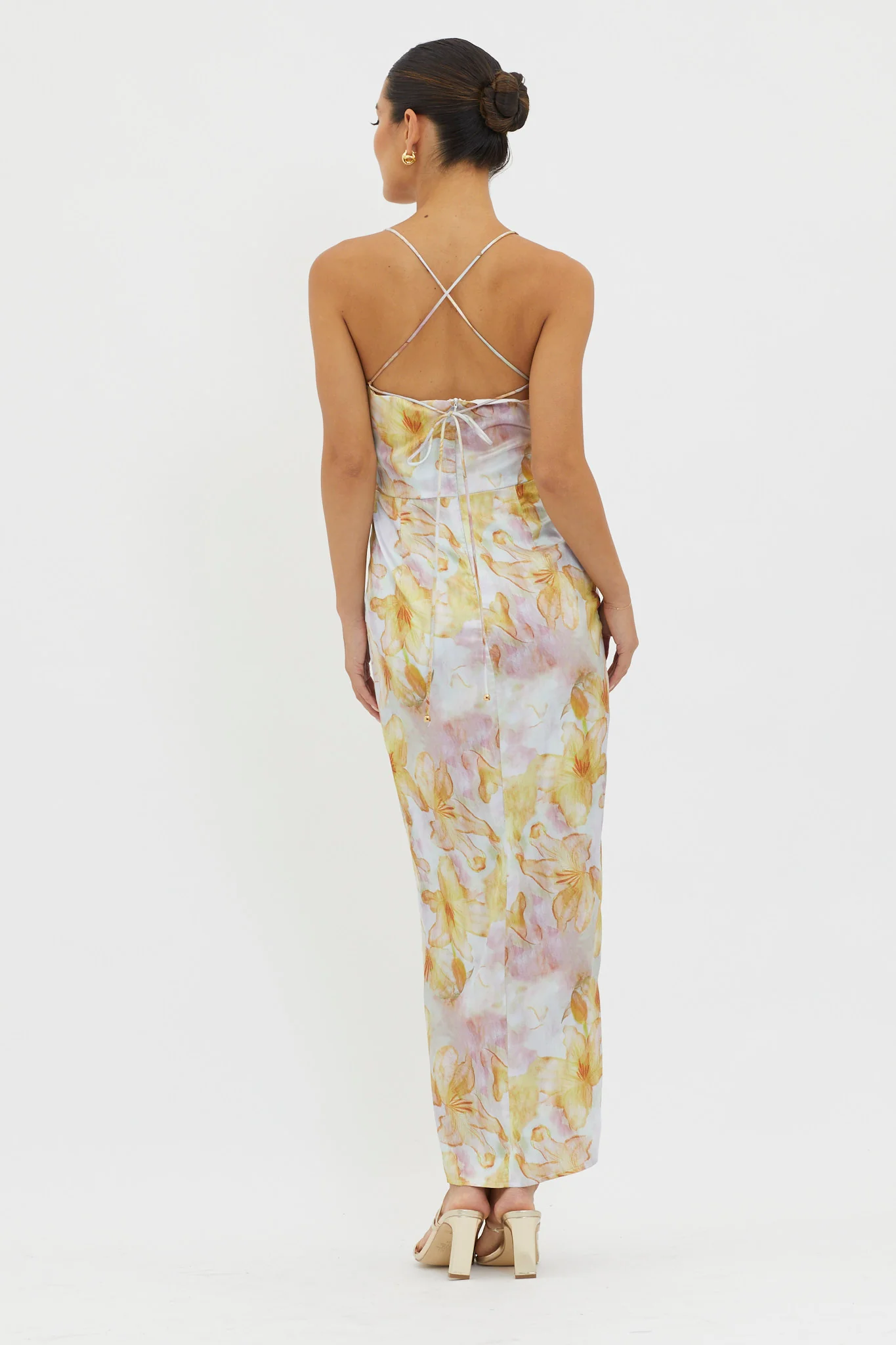 Erryn Tied Back Split Midi Dress Yellow - Sonourner