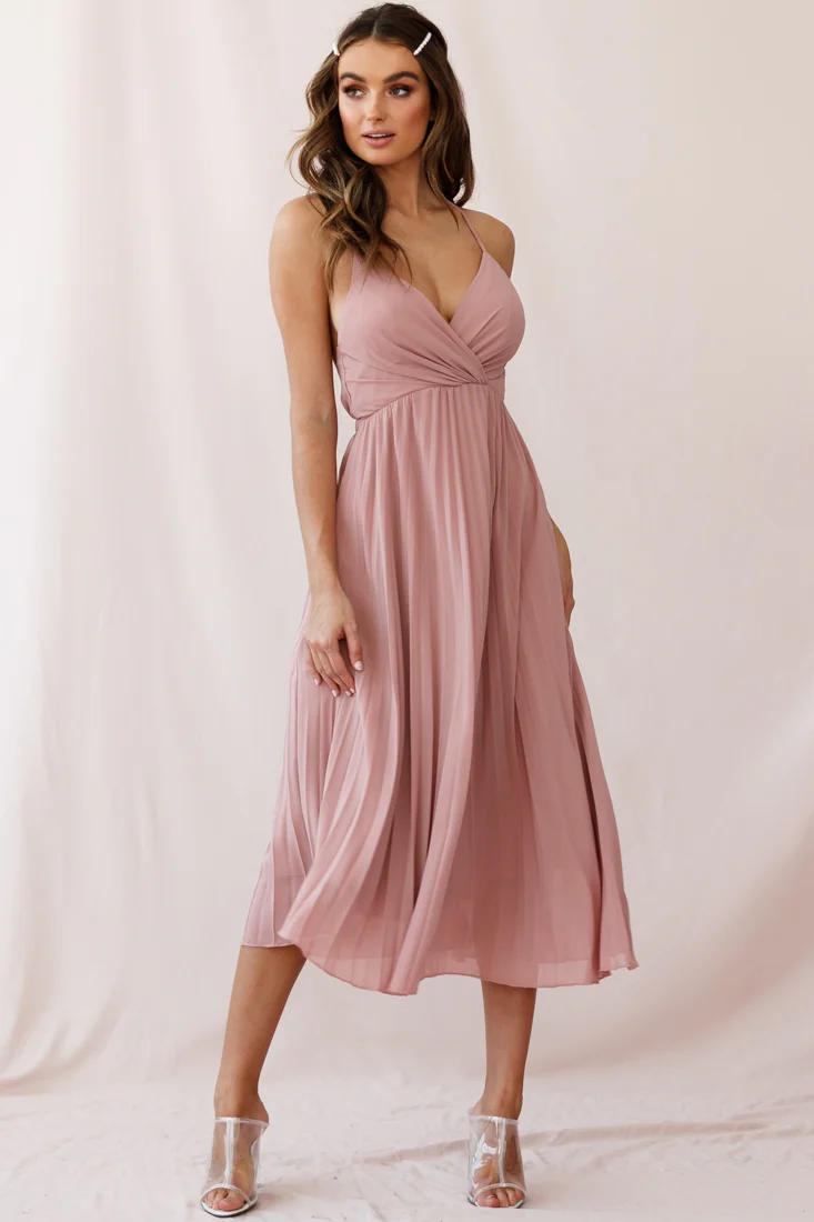 Artemis Accordion Pleat Strappy Back Midi Dress Blush - Sonourner