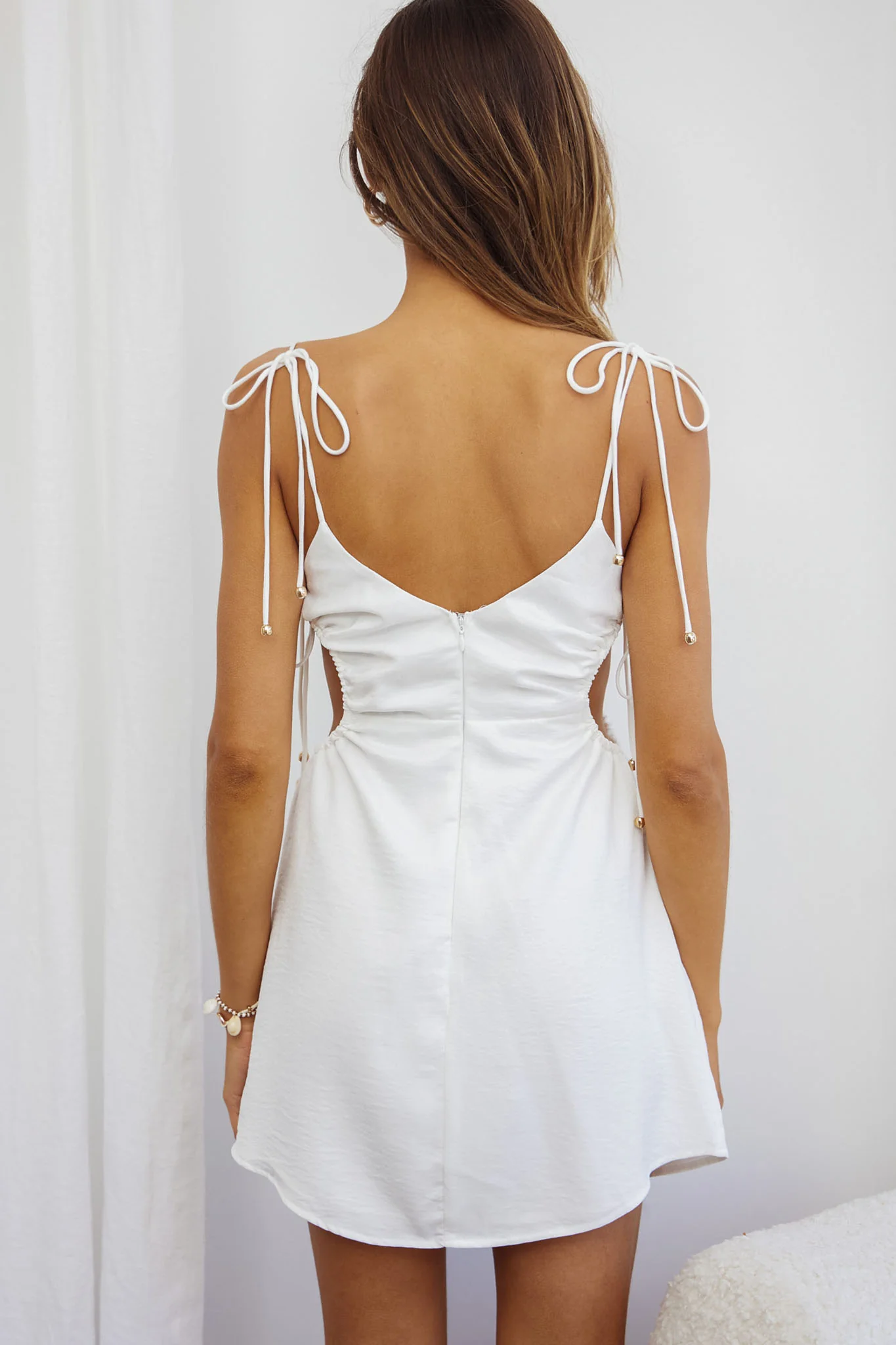 Celia Cut-out Drawstring Mini Dress White - Sonourner