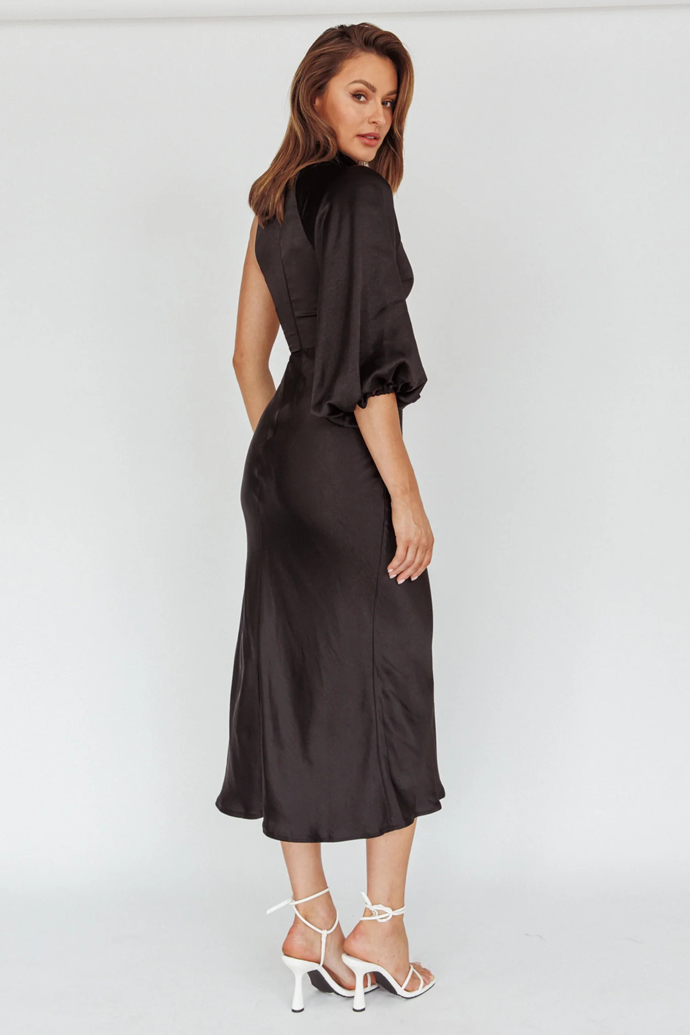 Thessaly One Sleeve Midi Dress Black - Sonourner