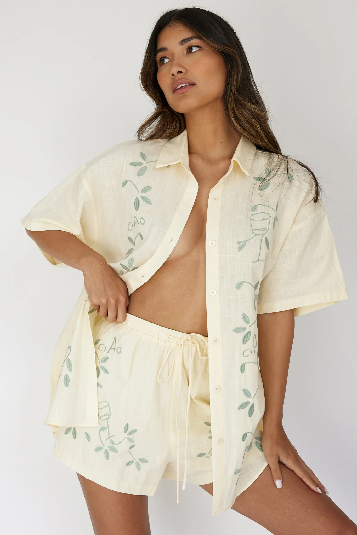 Ciao Ciao Embroidered Drawstring Shorts Butter - Sonourner