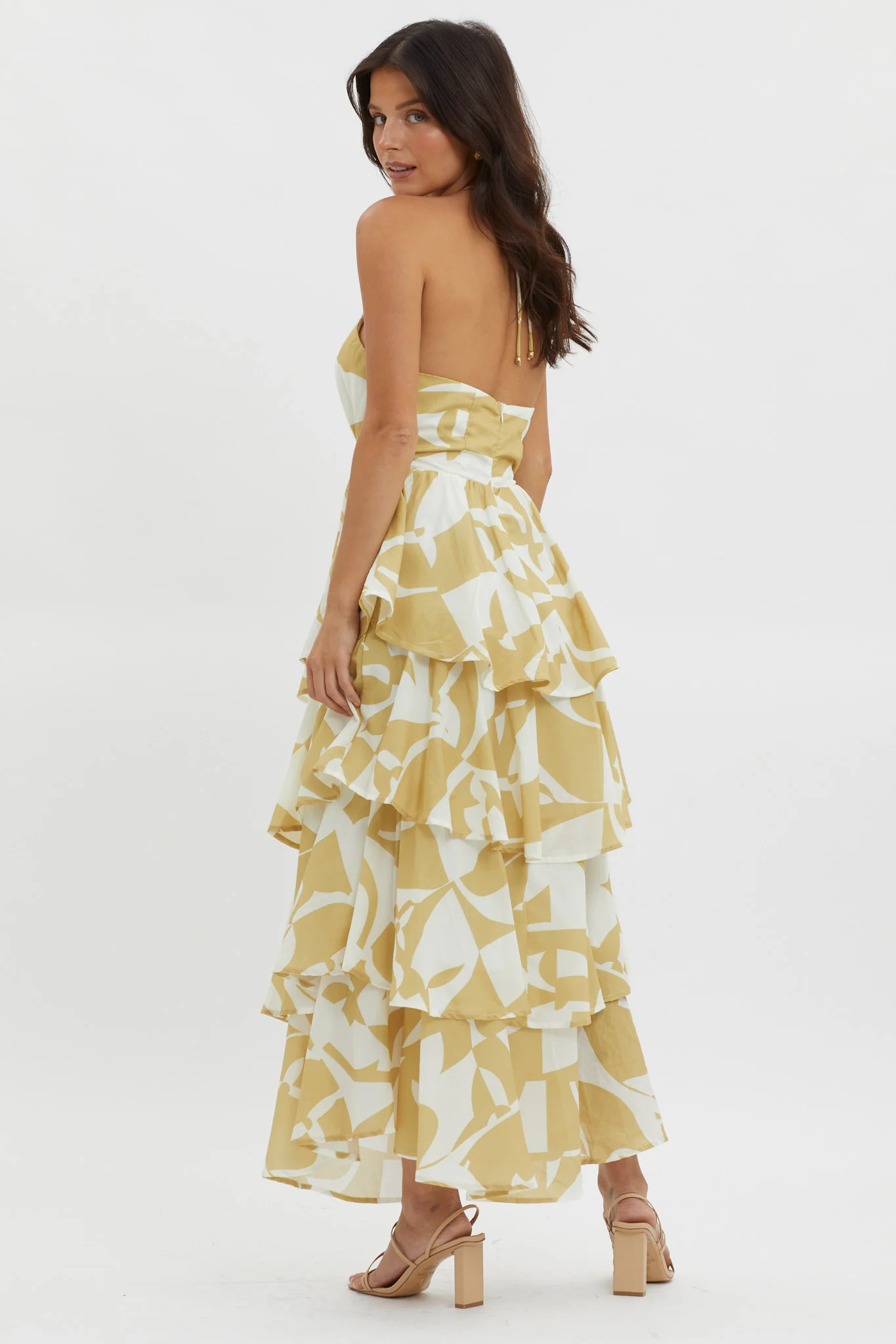 Catalina Tiered Ruffle Maxi Dress Print Yellow - Sonourner
