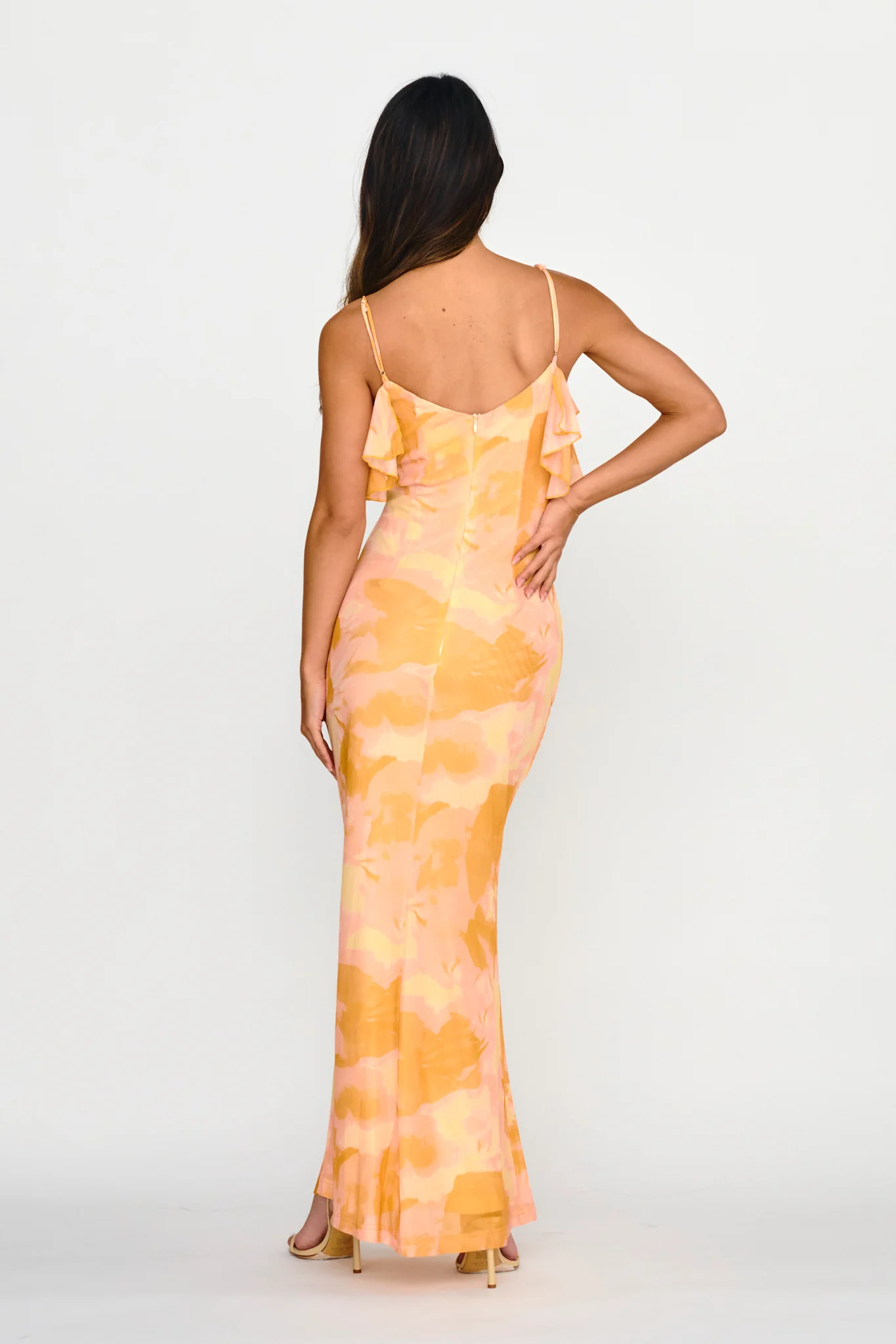 Jannie Draped Neckline Cami Dress Abstract Yellow - Sonourner