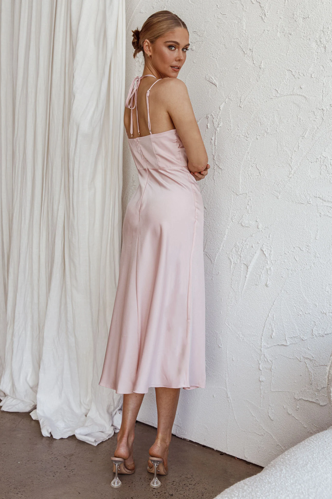 Emmalie Satin Midi Dress Pink - Sonourner