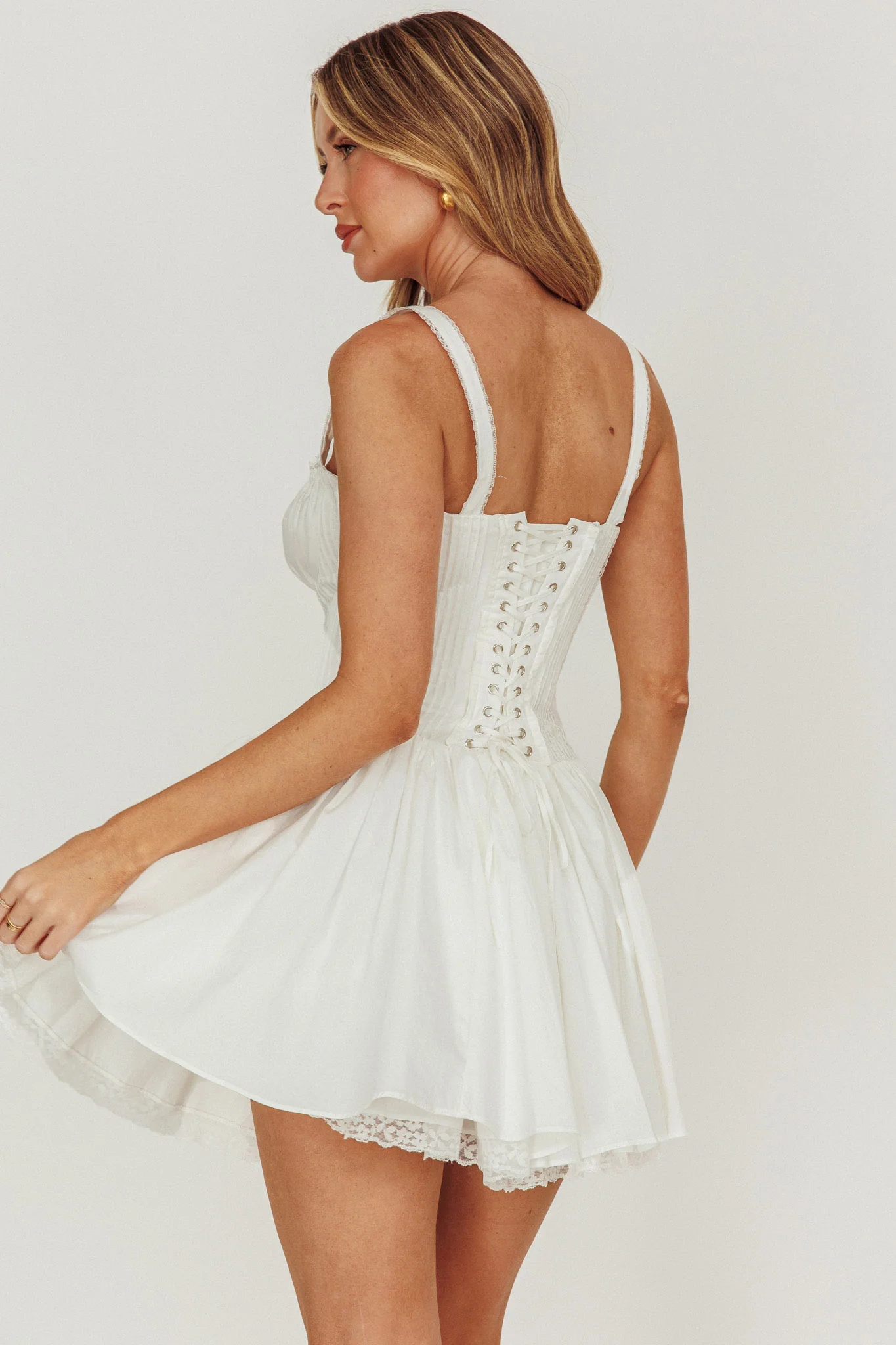Jennie Corset Flared Mini Dress Off White - Sonourner