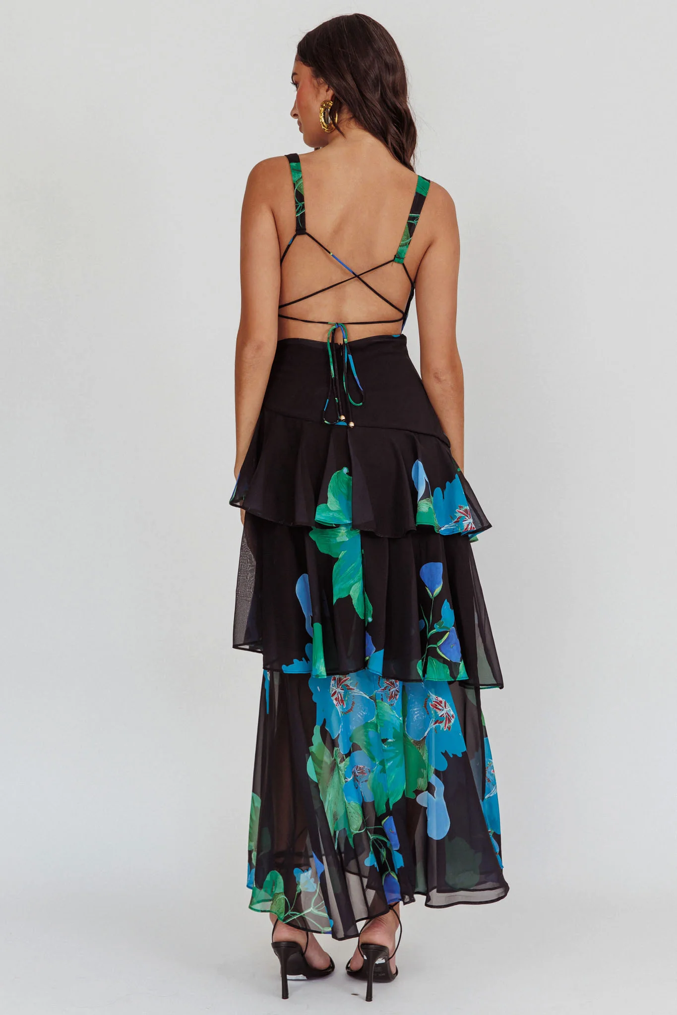 Veda Strappy Back Ruffle Maxi Dress Black - Sonourner