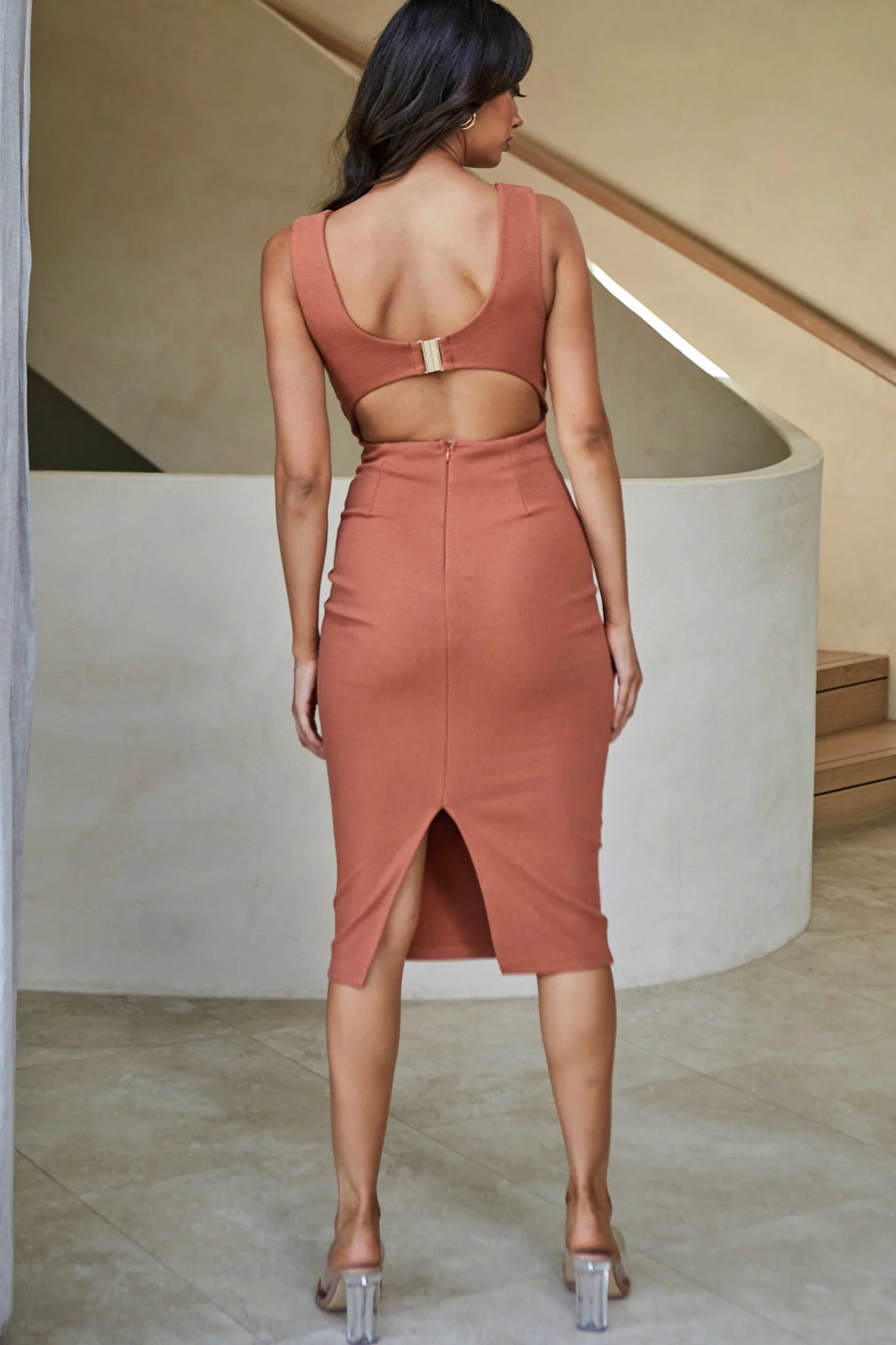 Light My Way Cut-Out Waist Midi Dress Chocolate - Sonourner