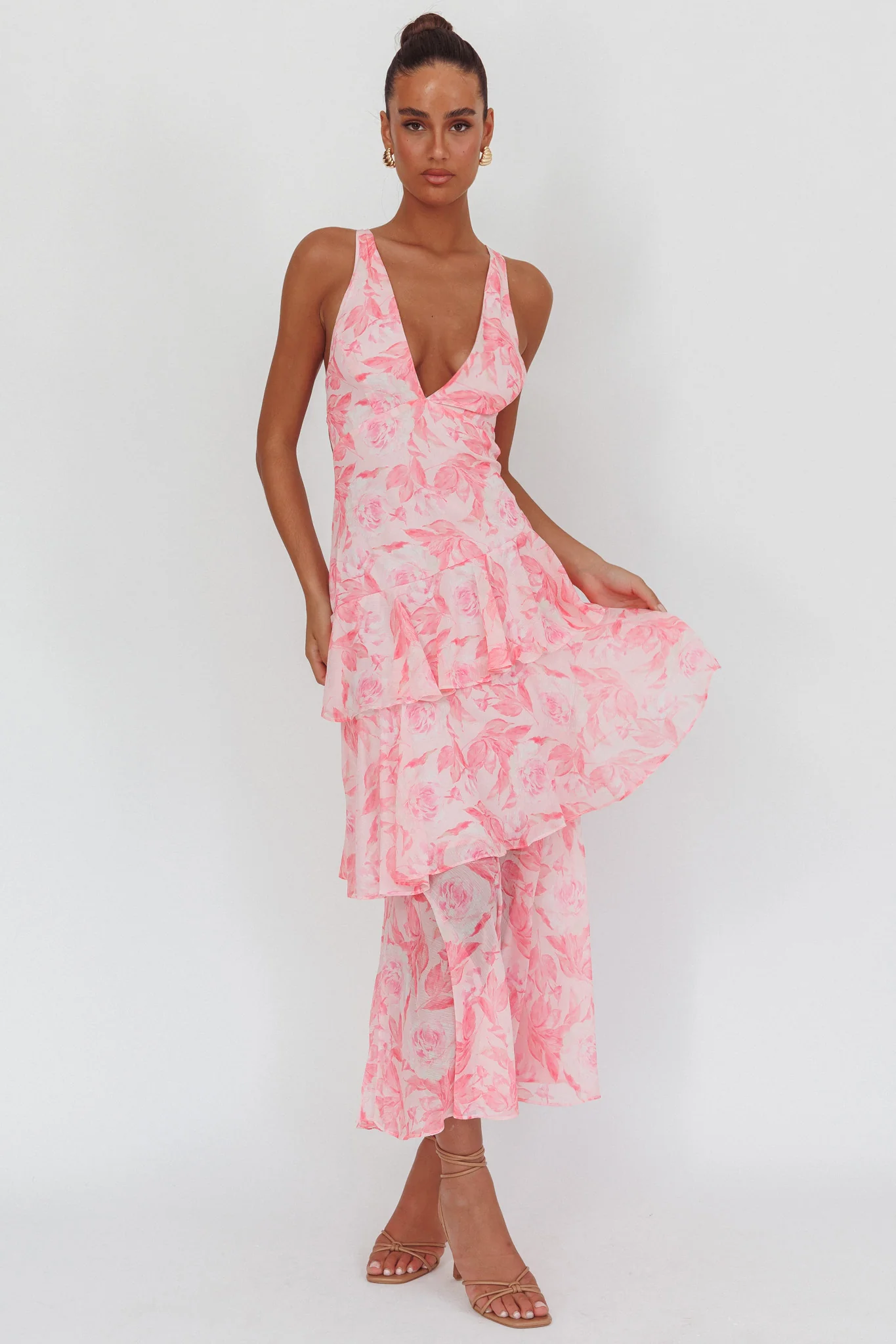 Veda Strappy Back Maxi Dress Floral Pink - Sonourner