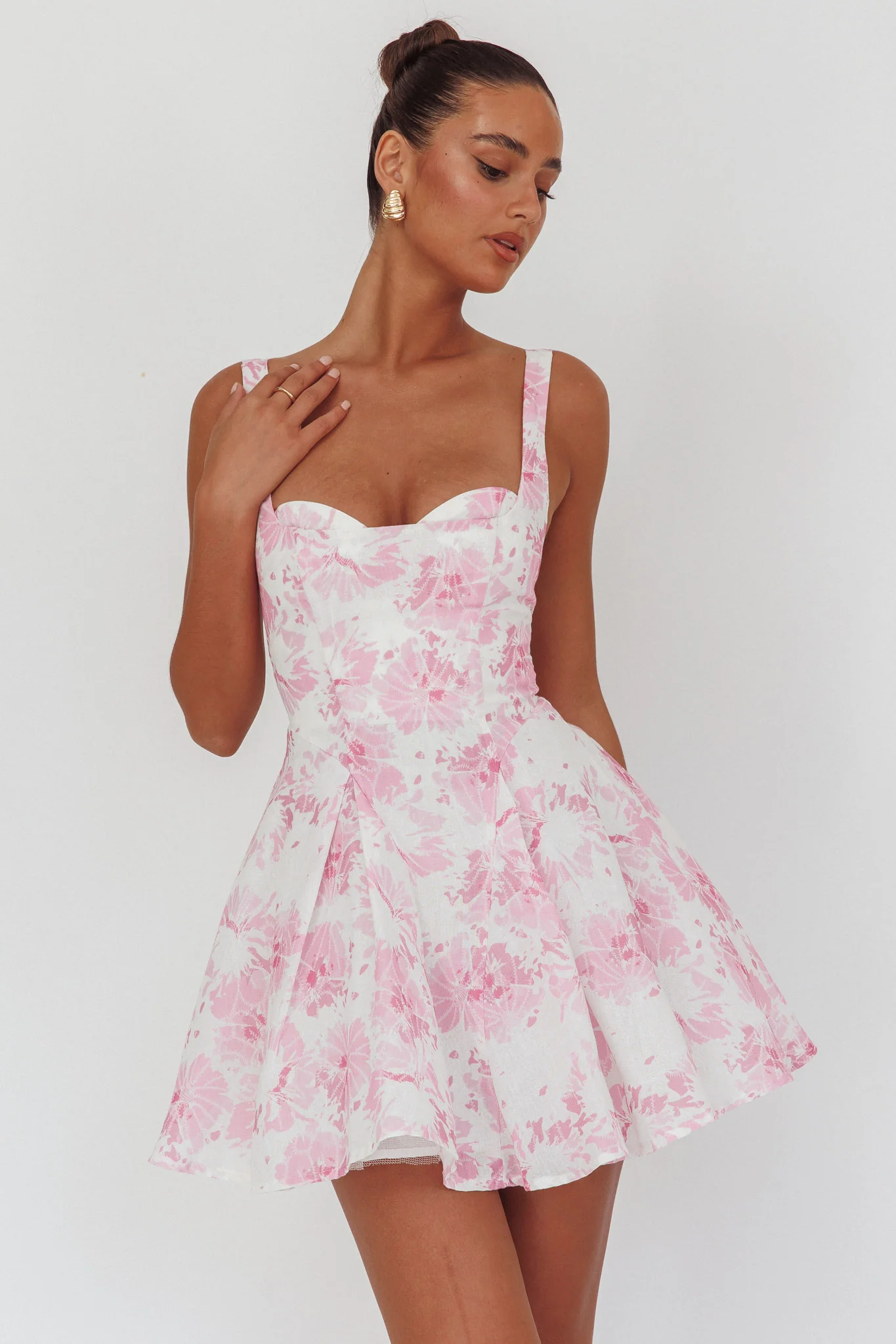 Get My Attention Off-Shoulder Mini Dress Floral Pink - Sonourner