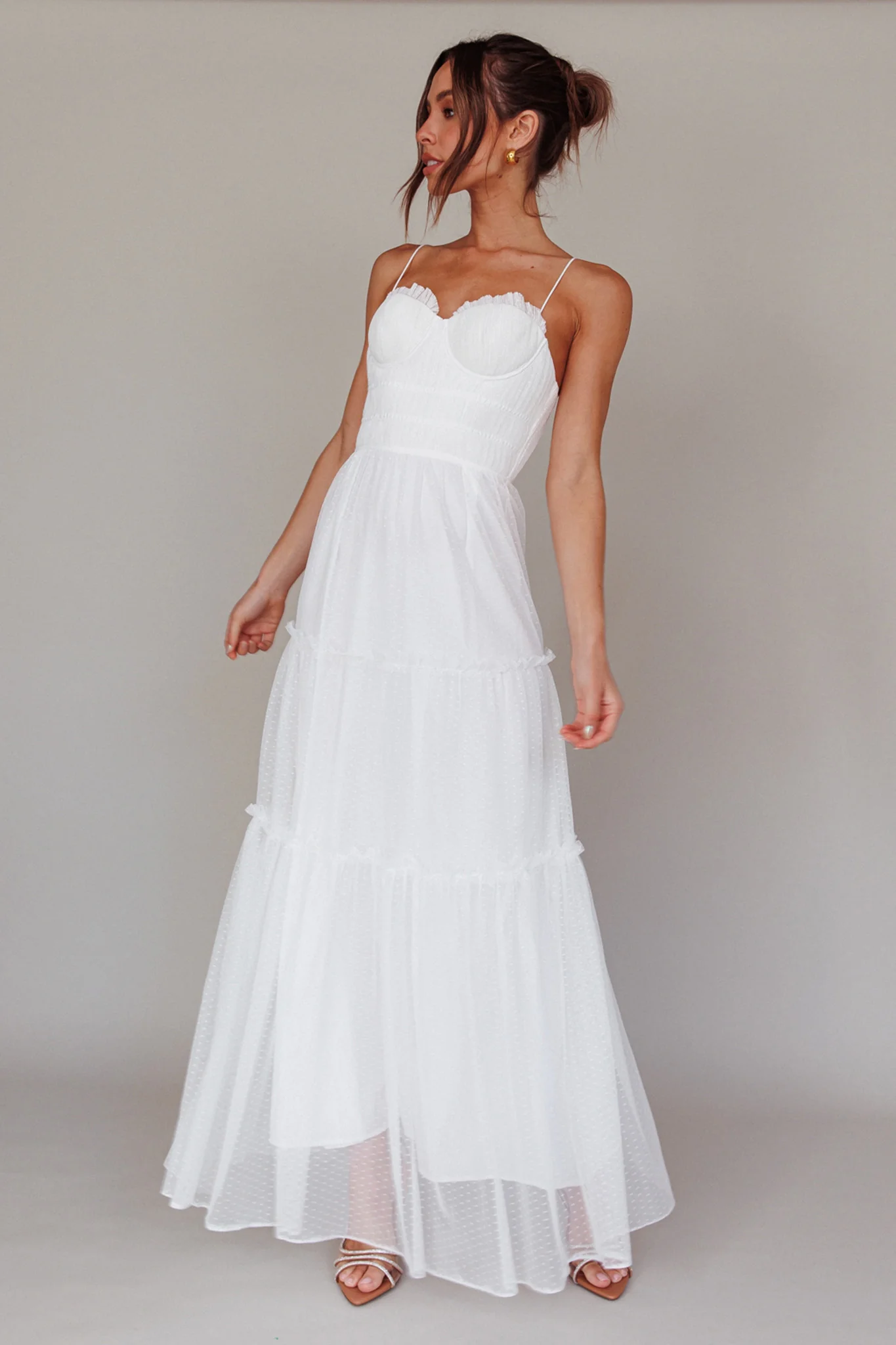 Calla Sweetheart Neckline Hail Spot Midi Dress White - Sonourner