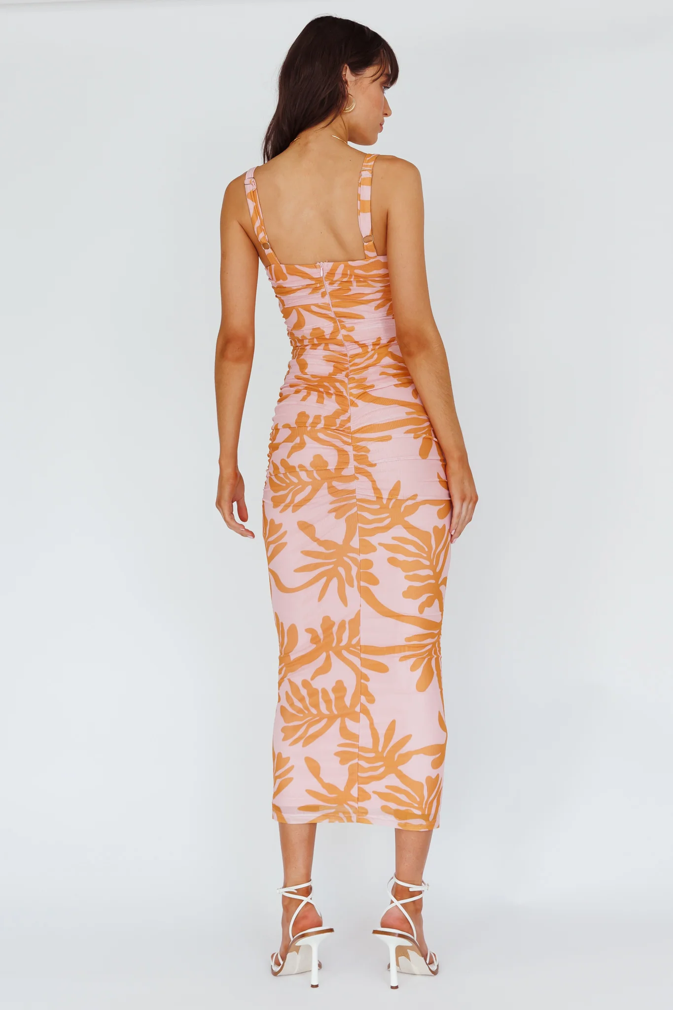 Hawaiian Sun Ruched Bust Midi Dress Print Pink - Sonourner