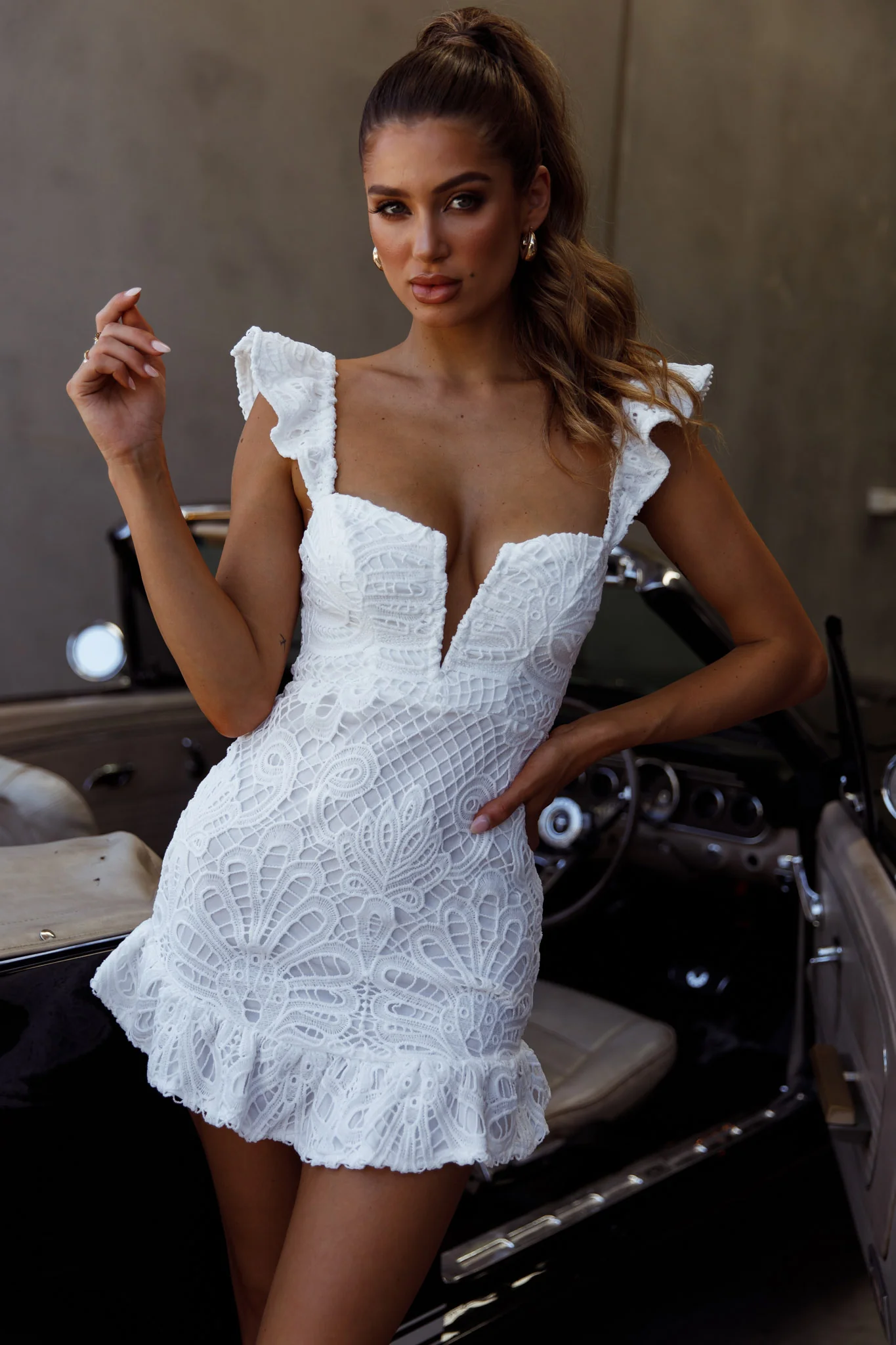 Mon Papillon Lace Mini Dress White - Sonourner