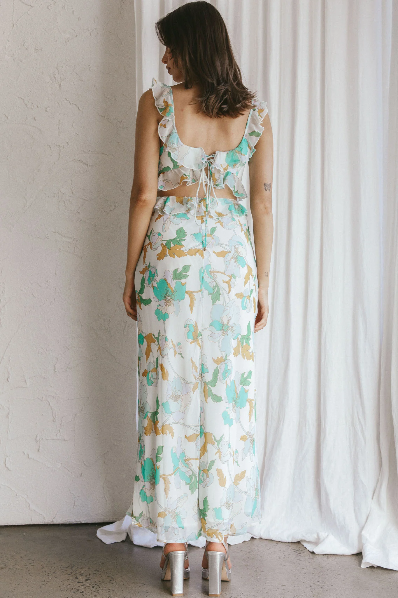 Second Chances Ruffle Trim Midi Dress Floral Mint - Sonourner