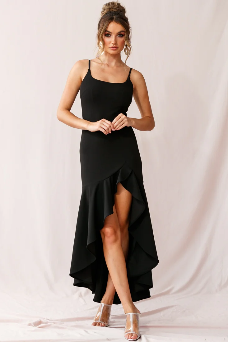 Emoji Asymmetrical Hemline Dress Black - Sonourner
