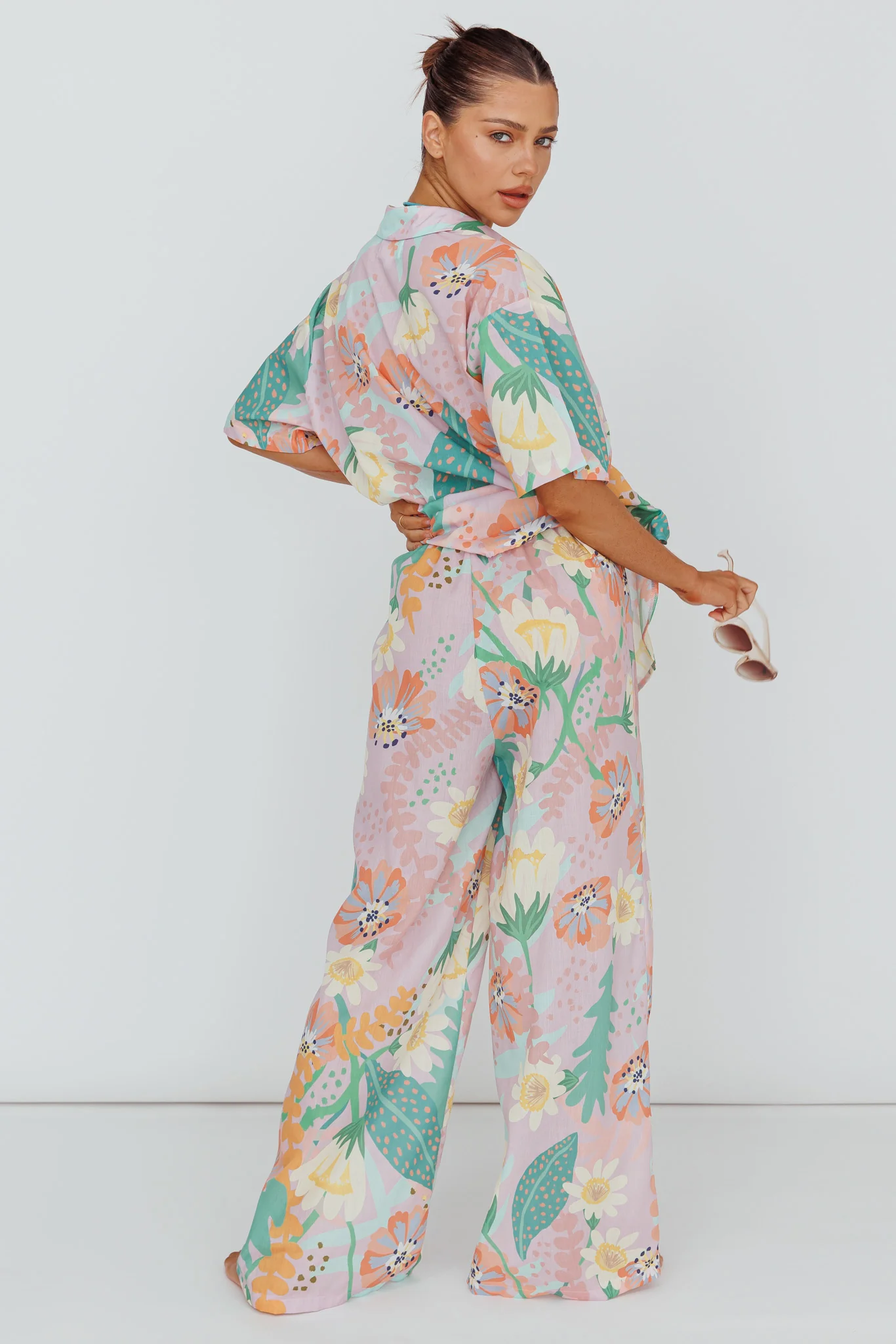 Kiko Wide Leg Pants Print Pink Multi - Sonourner