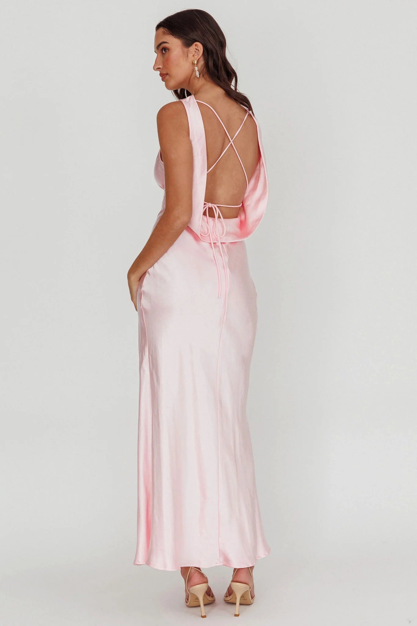 Isabella Satin Backless Maxi Dress Pink - Sonourner