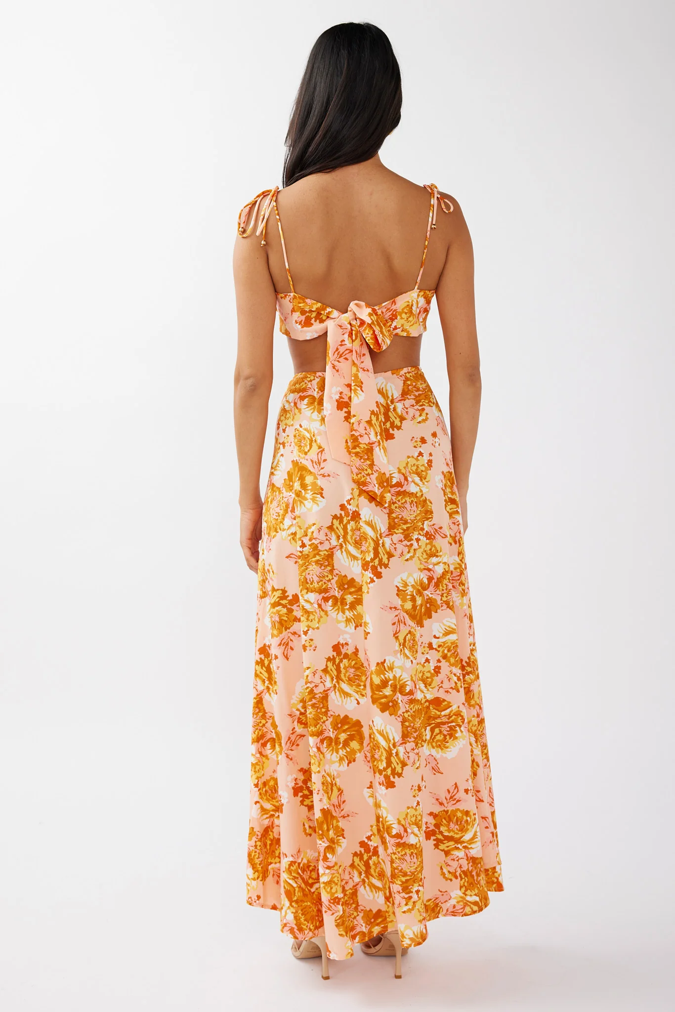 Gabbi Maxi Skirt Floral Print Orange - Sonourner