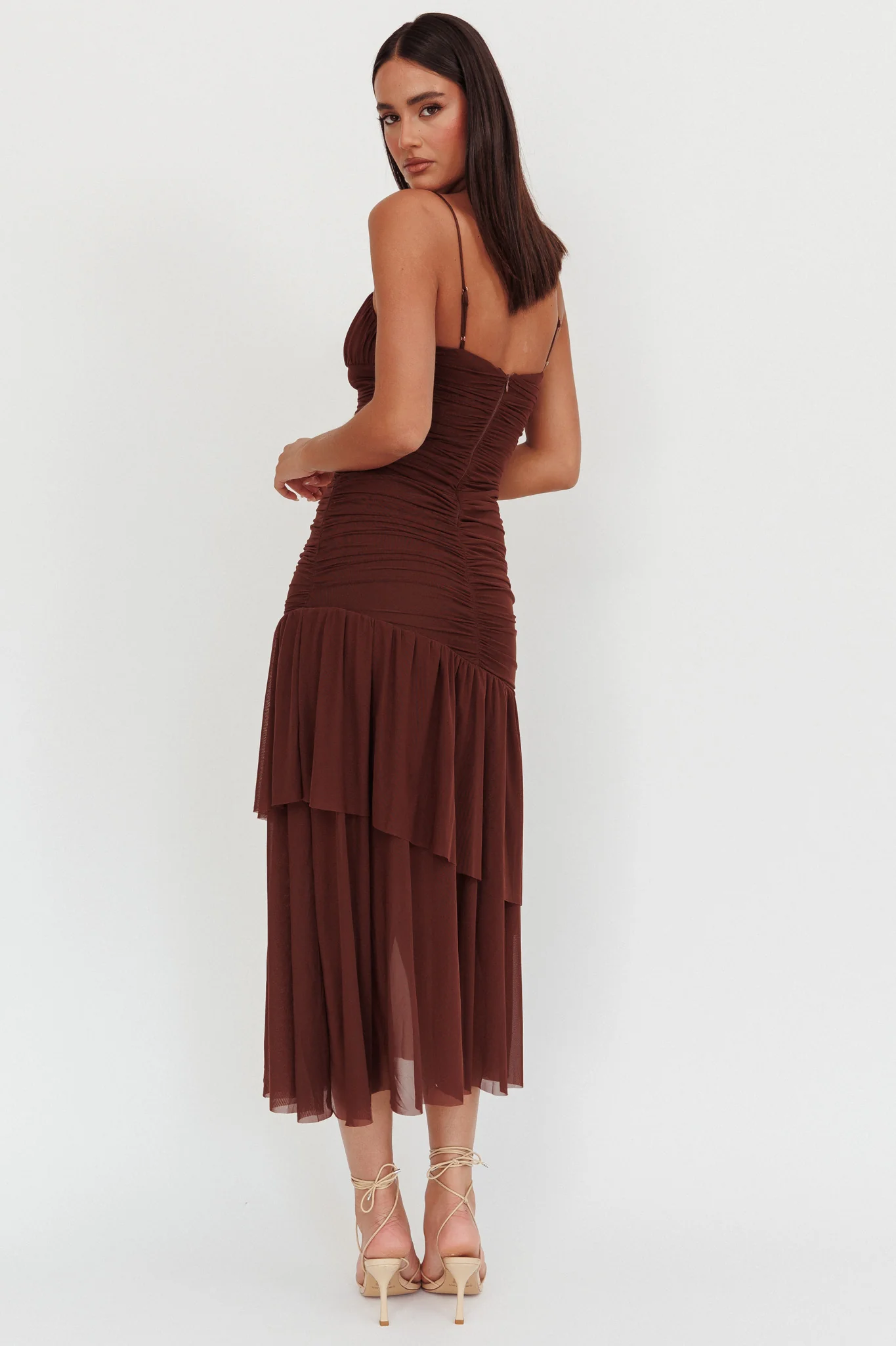 Kailua Ruched Tiered Hem Maxi Dress Chocolate - Sonourner