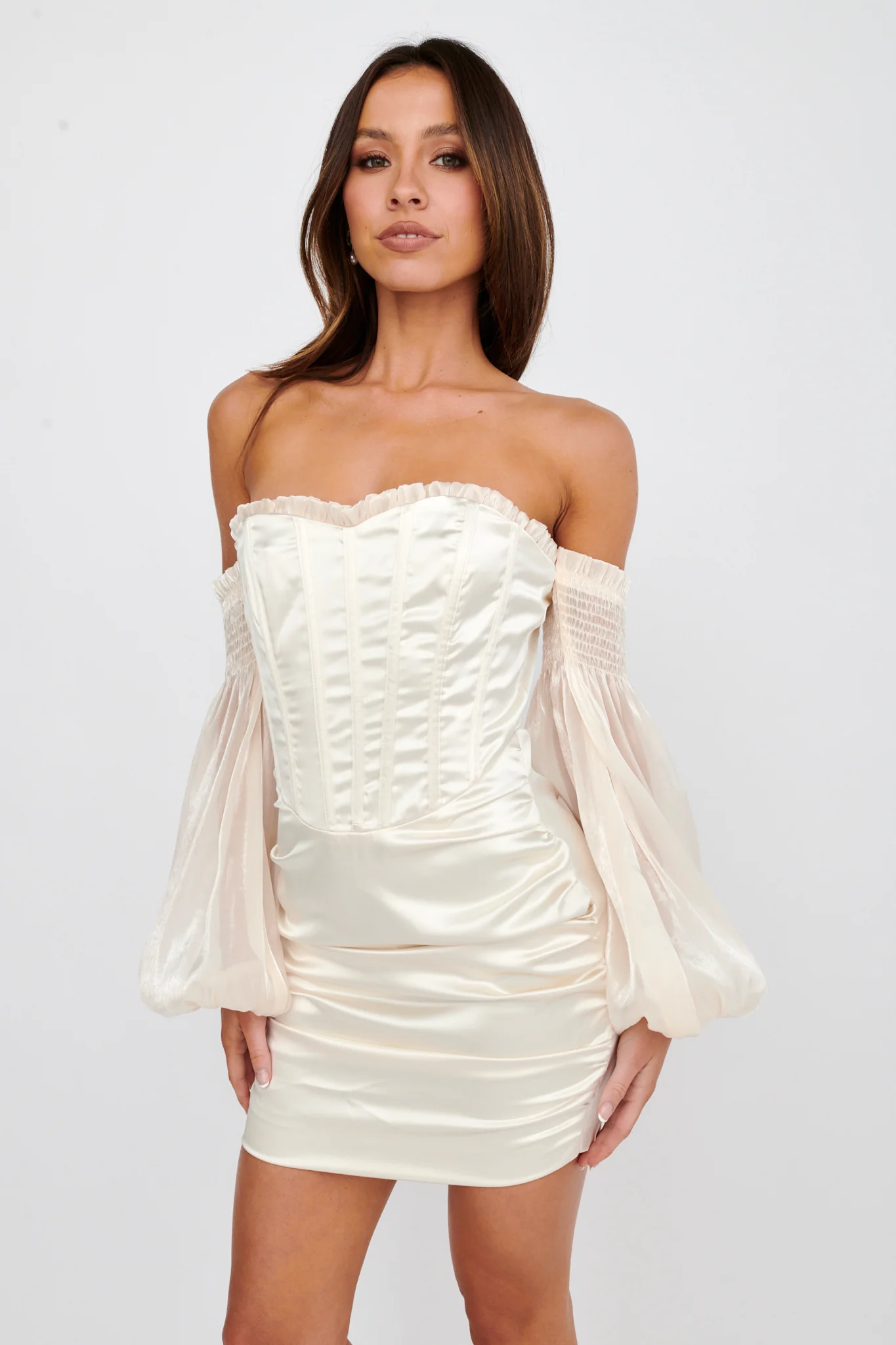 Dance The Night Corset Bodice Mini Dress Cream - Sonourner