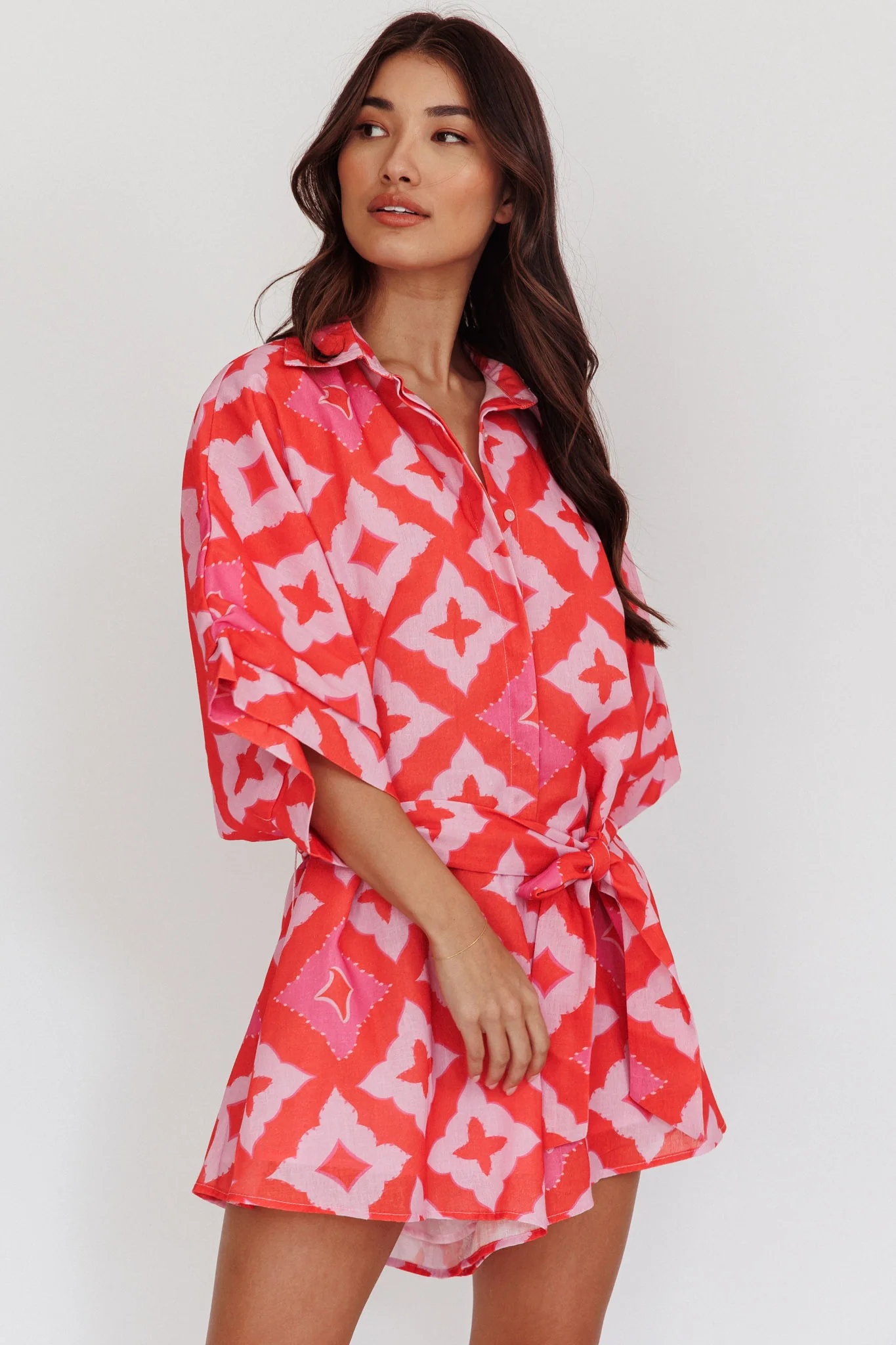 Daytona Beach Button-Up Romper Print Pink - Sonourner