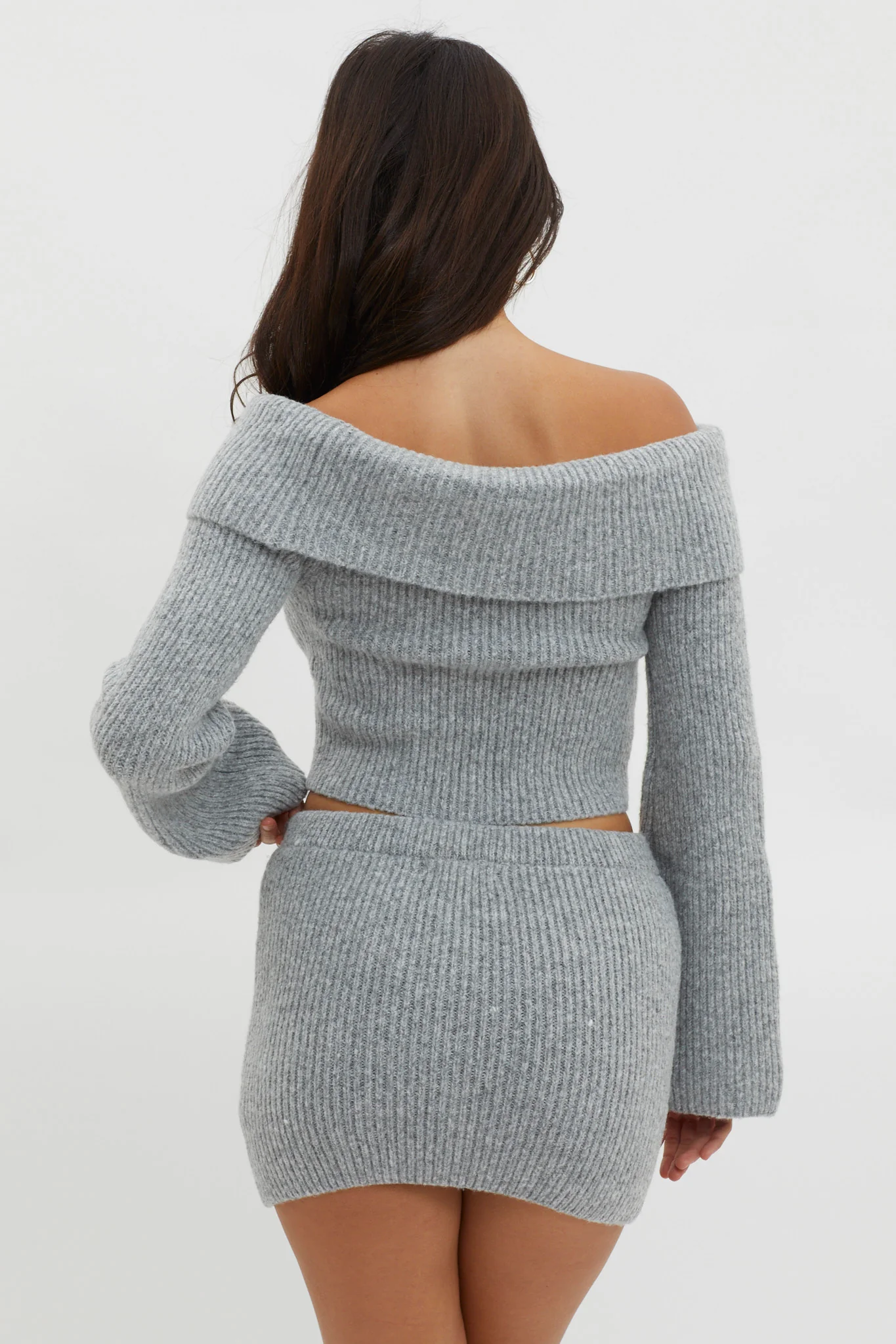 Early Snow Ribbed Knit Skirt Grey - Sonourner