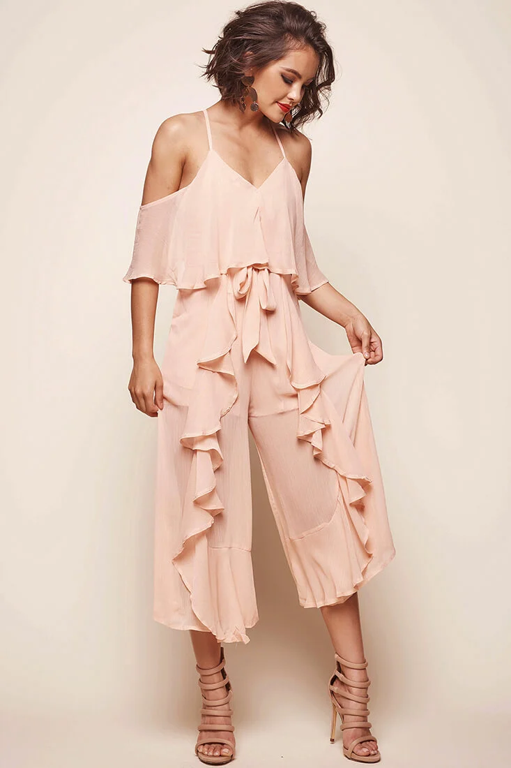 Constance Midi Ruffle Jumpsuit Nude - Sonourner