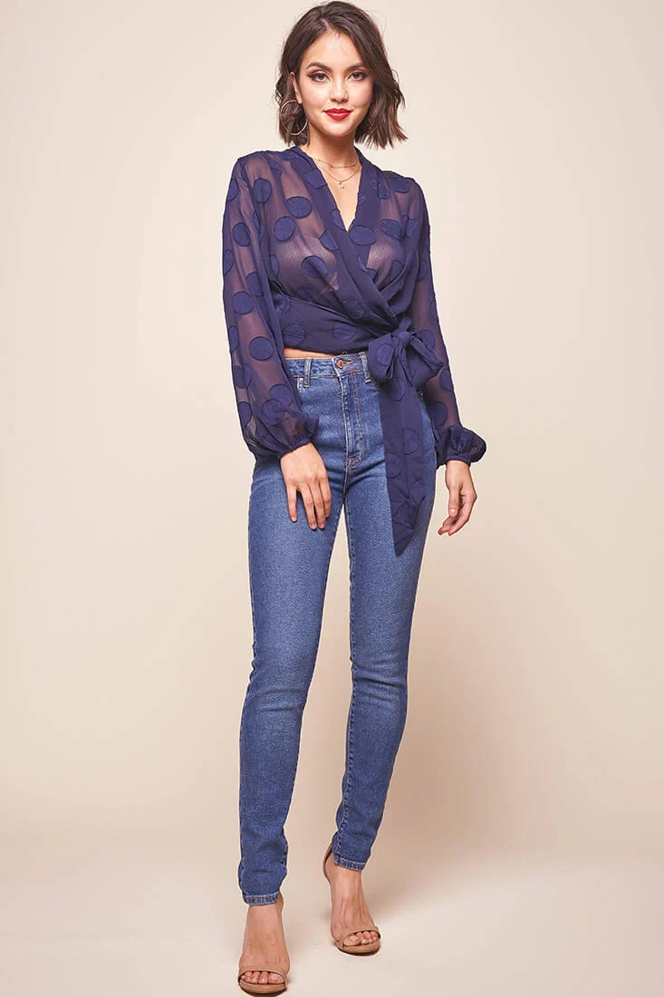 After Hours Sheer Wrap Blouse Navy - Sonourner