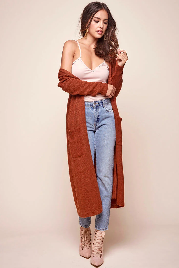 Brookhaven Cafe Long Sleeved Cardigan Rust - Sonourner