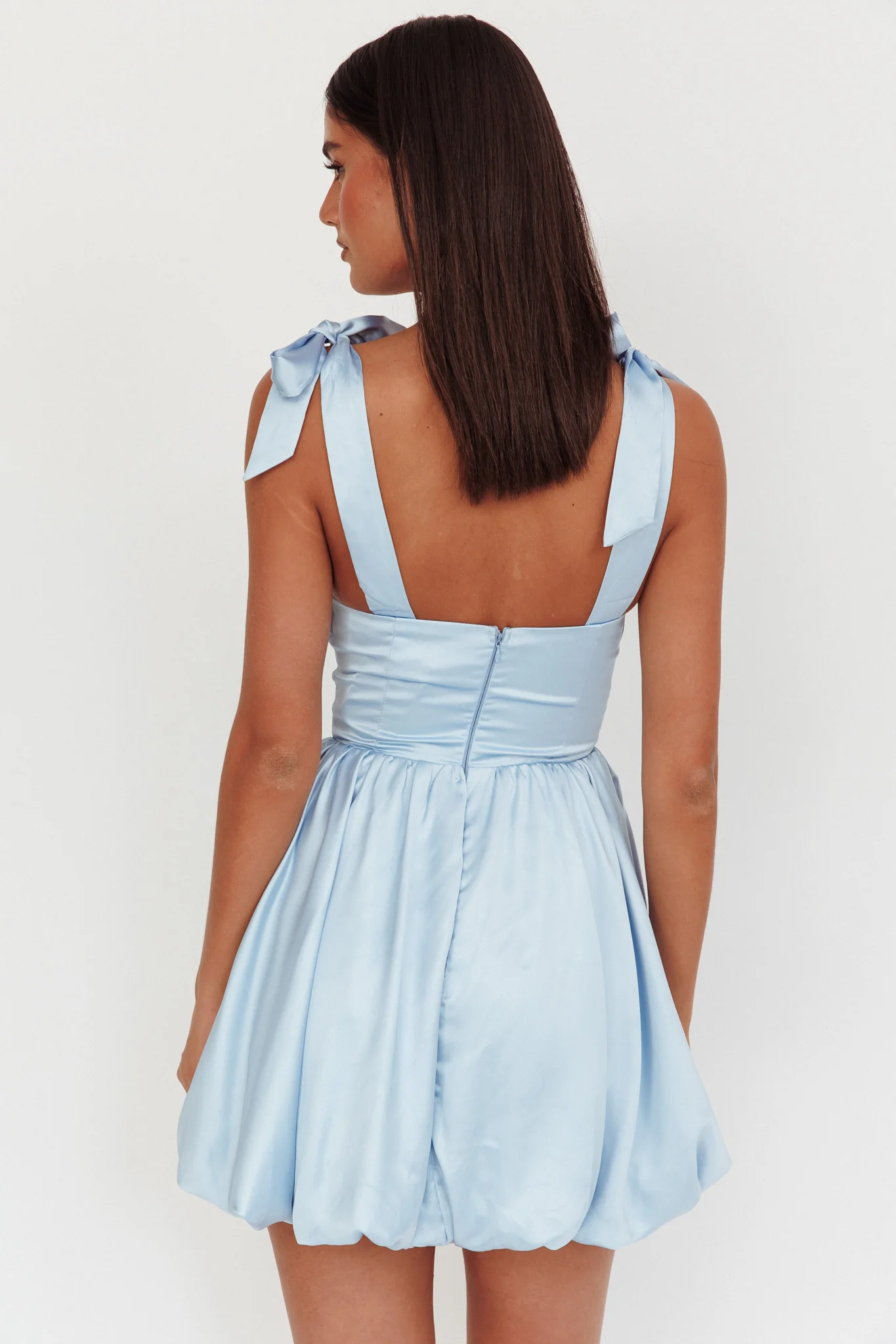Just Magic Tied Shoulder Bubble Hem Mini Dress Baby Blue - Sonourner