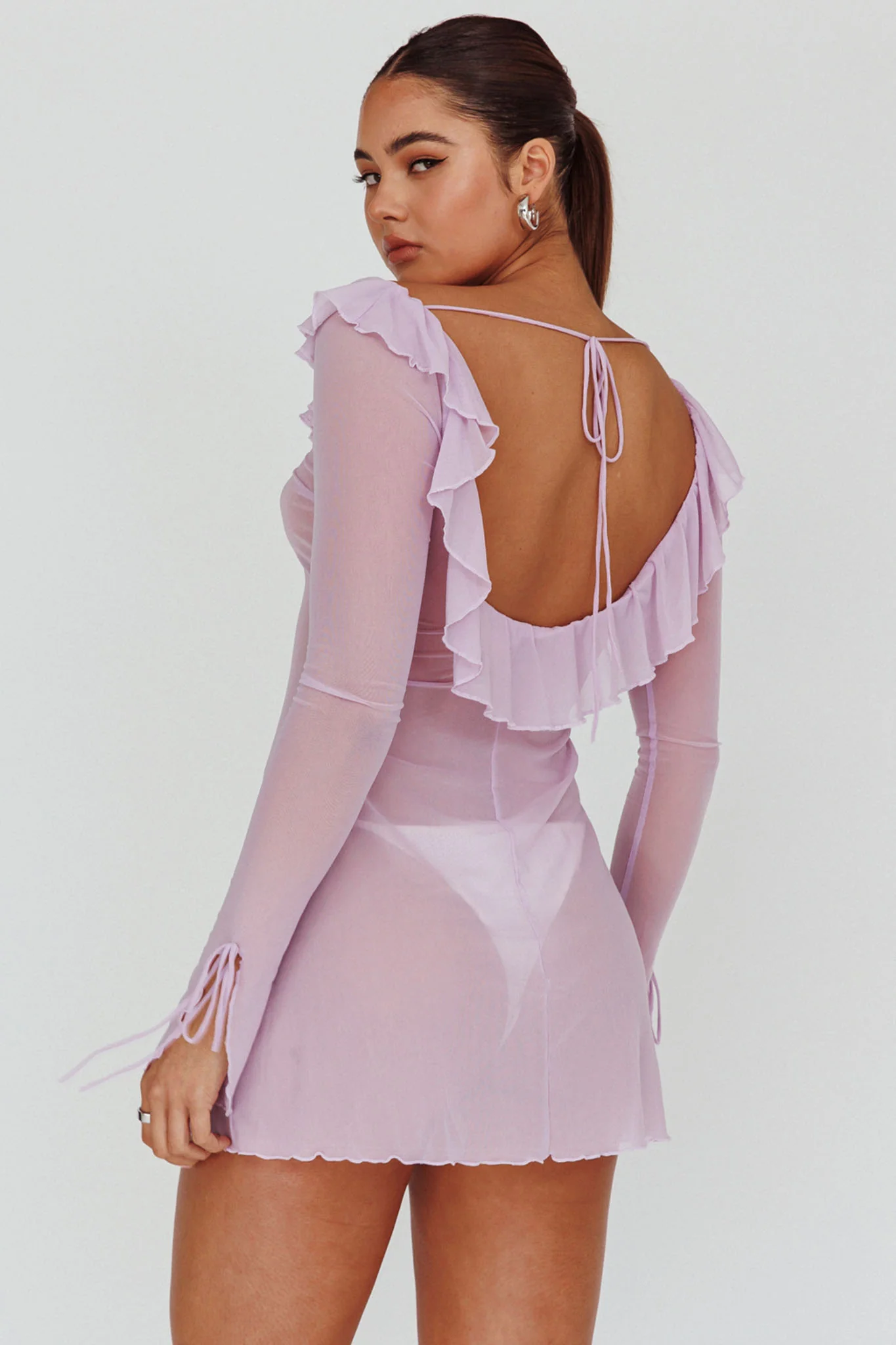 Sea Dreaming Ruffle Trim Mini Dress Lilac - Sonourner