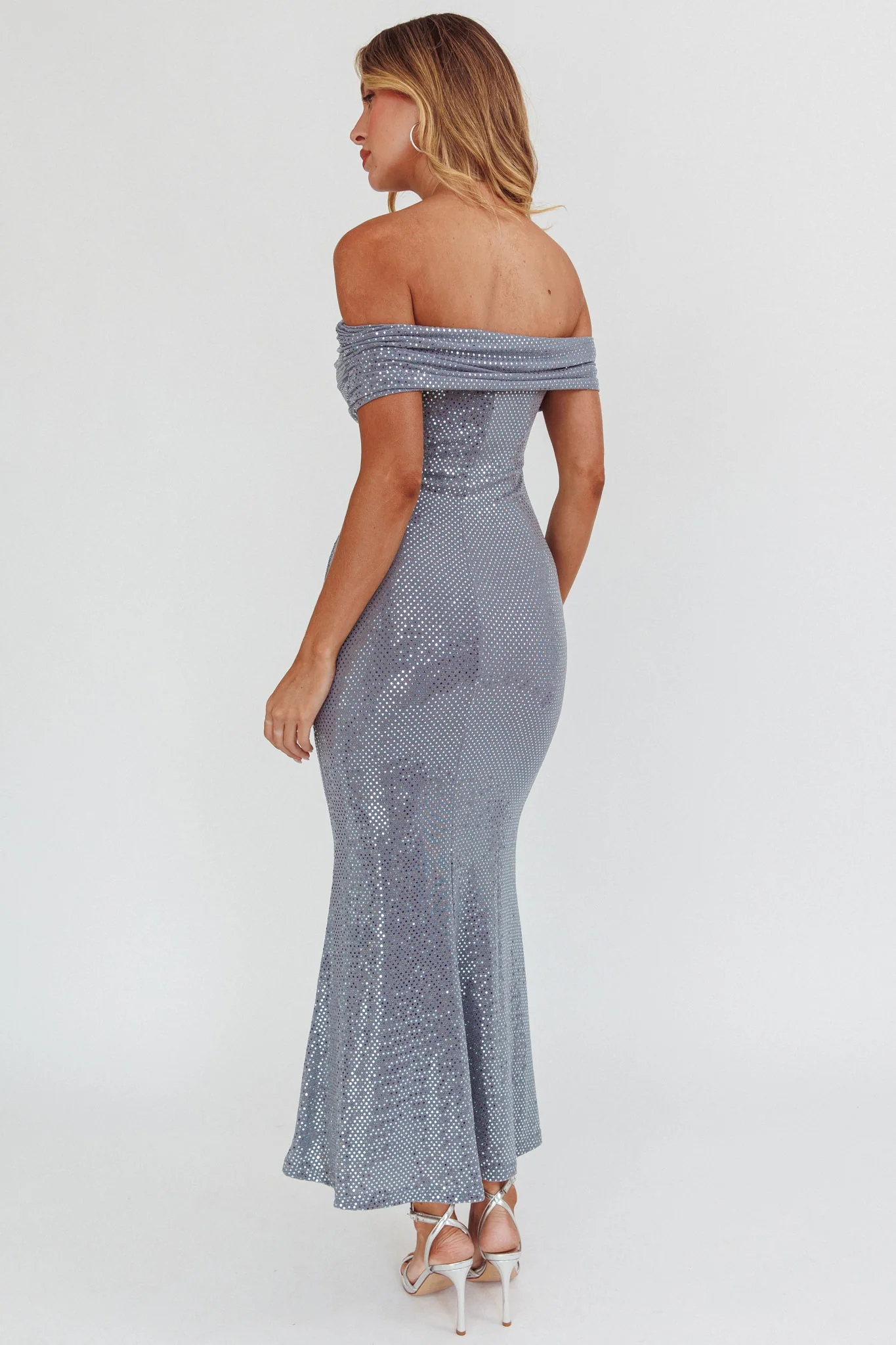 Kailey Off-Shoulder Maxi Dress Spangle Silver - Sonourner