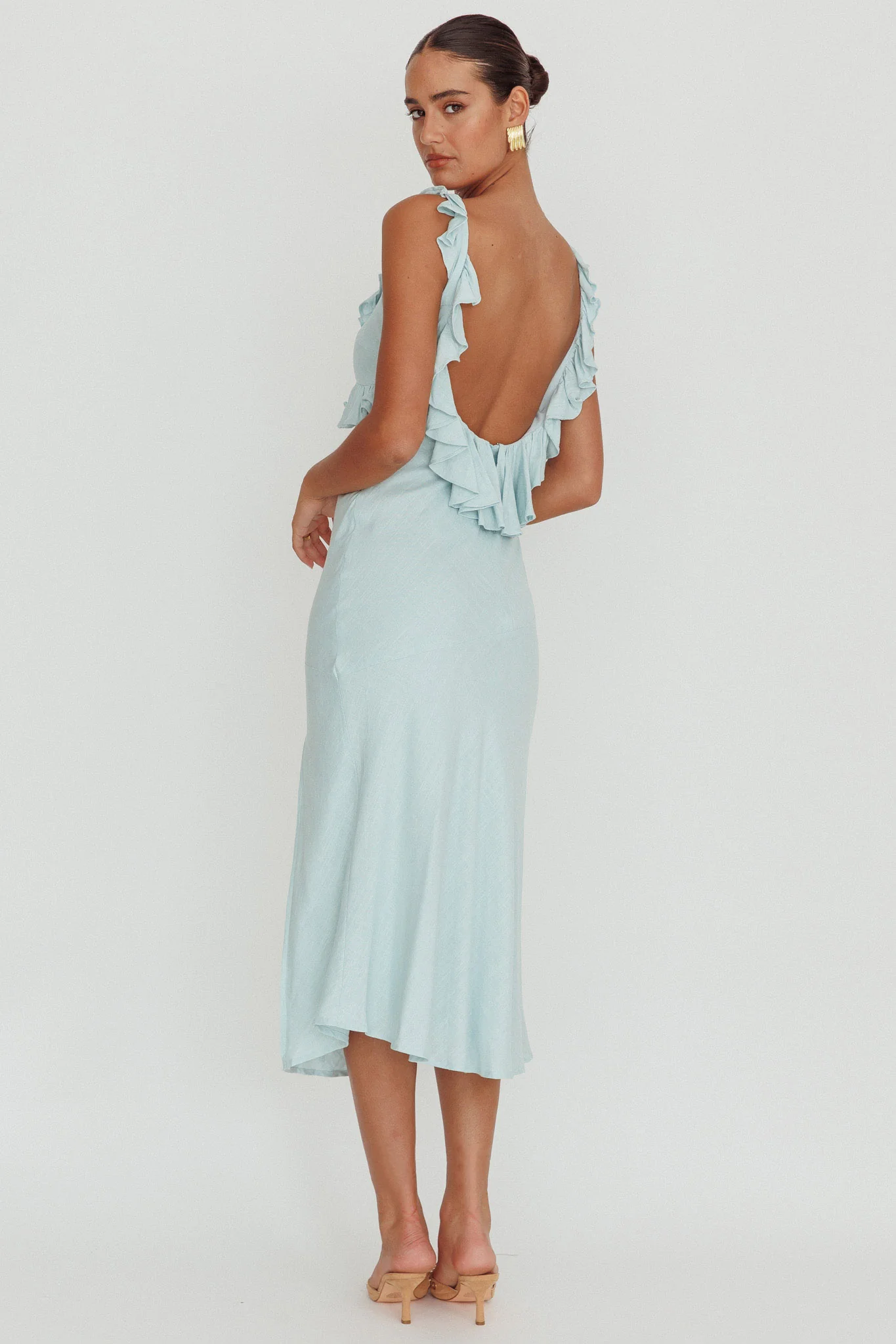 Alba Frill Trim Midi Dress Baby Blue - Sonourner