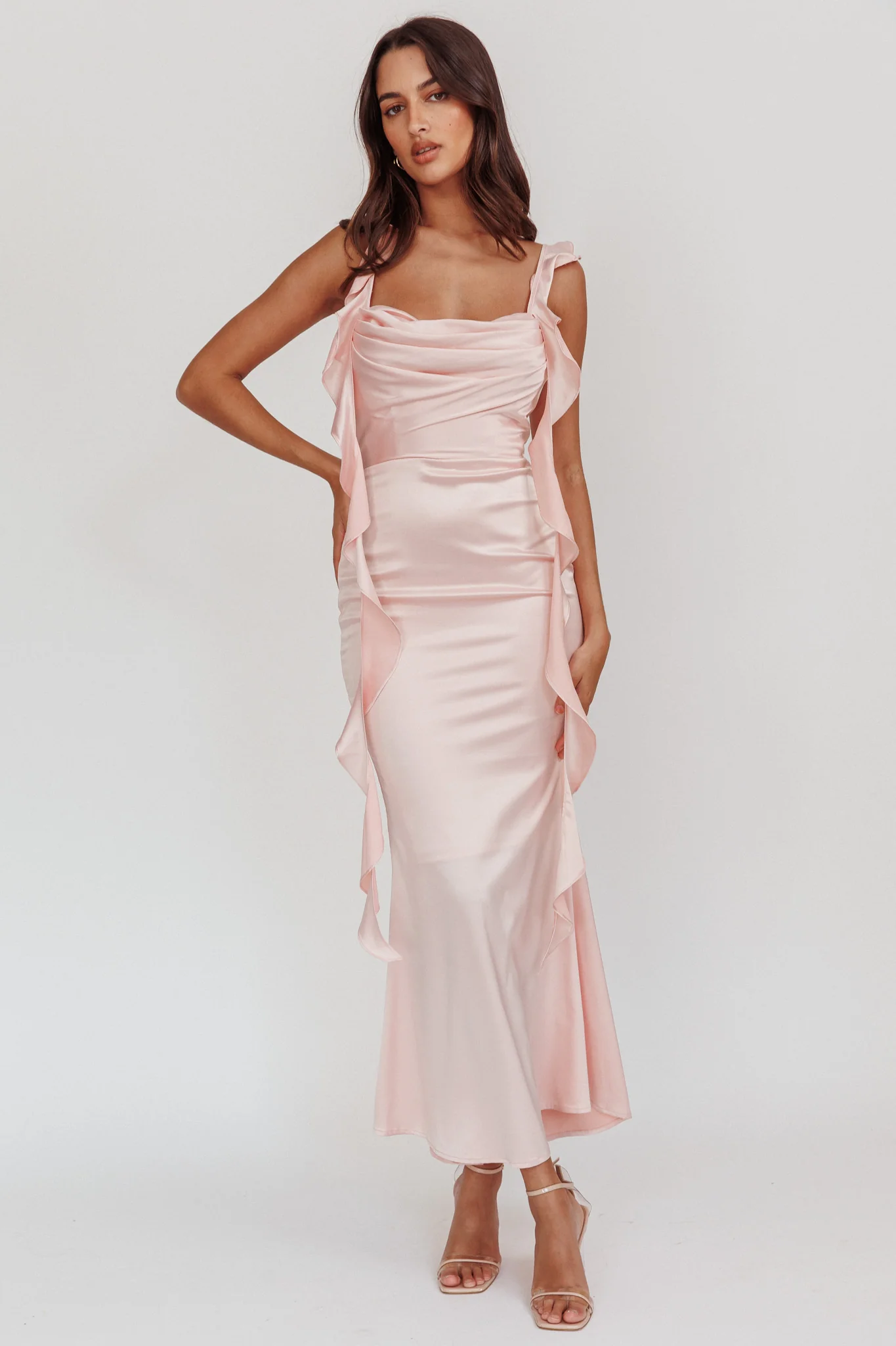 Blushing Ruffle Trim Midi Dress Baby Pink - Sonourner