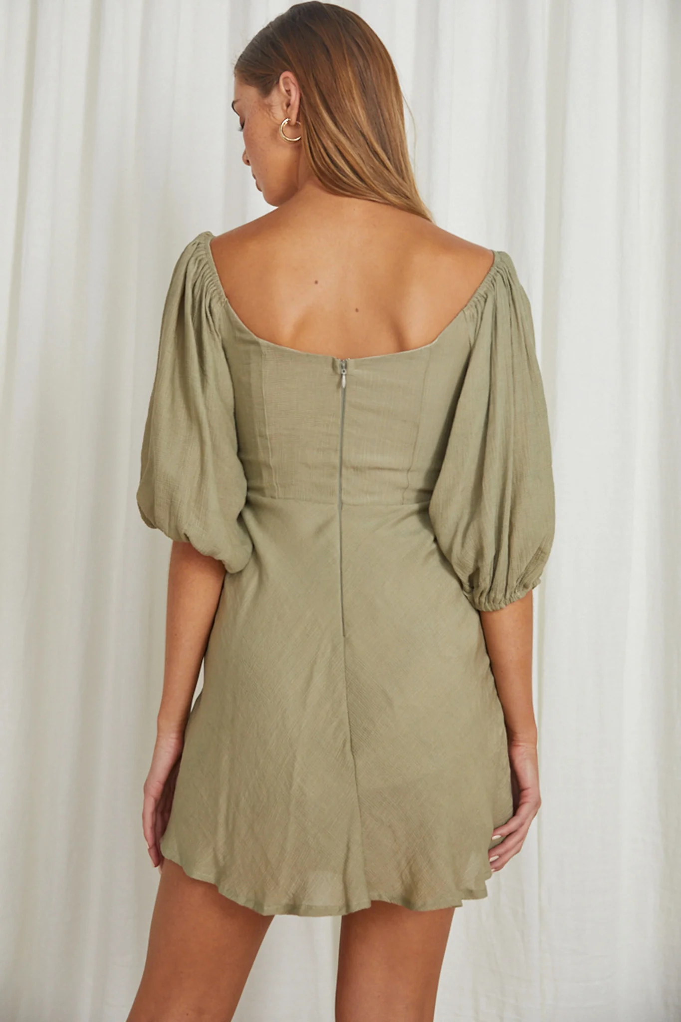 Avaline Drawstring Bust Mini Dress Olive - Sonourner