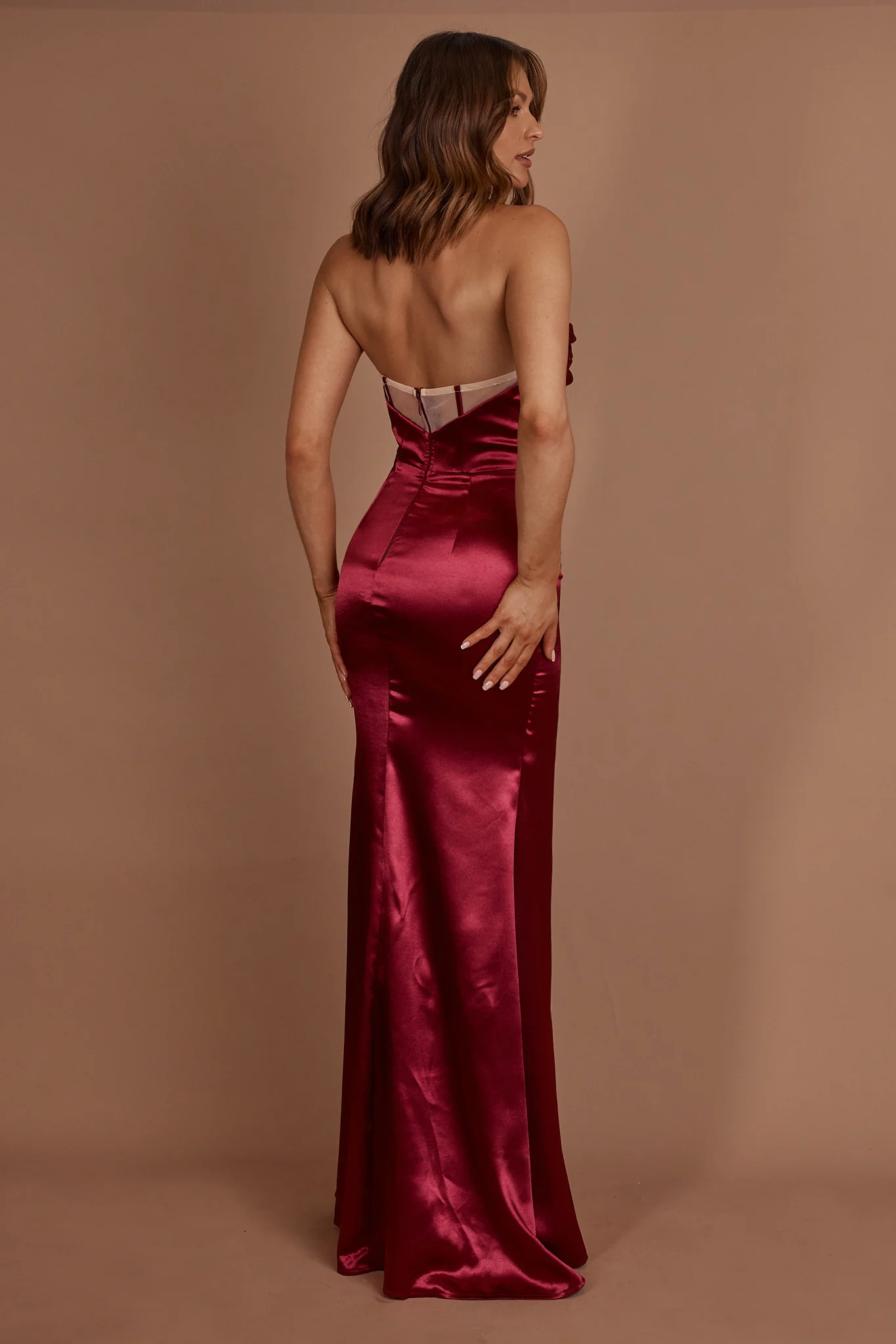 Kalisa Strapless Thigh Split Maxi Dress Burgundy - Sonourner