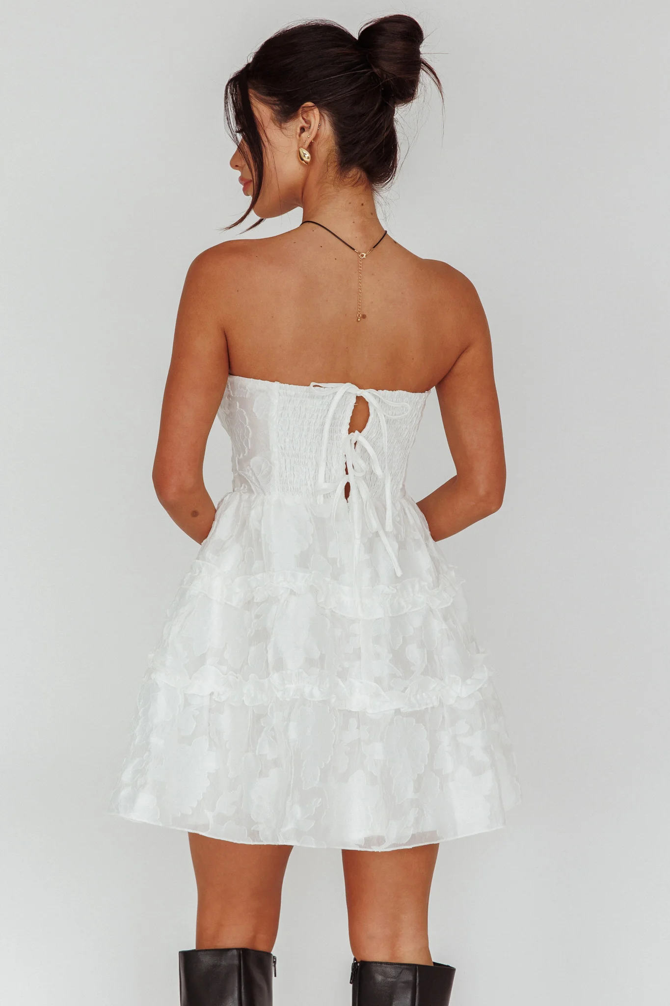 Demi Frill Trim Strapless Dress White - Sonourner