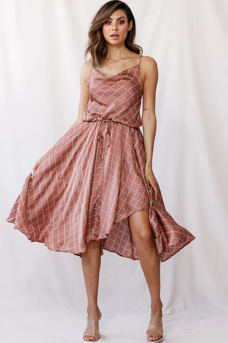 Ava Cowl Neck Drawstring Midi Dress Bronze - Sonourner