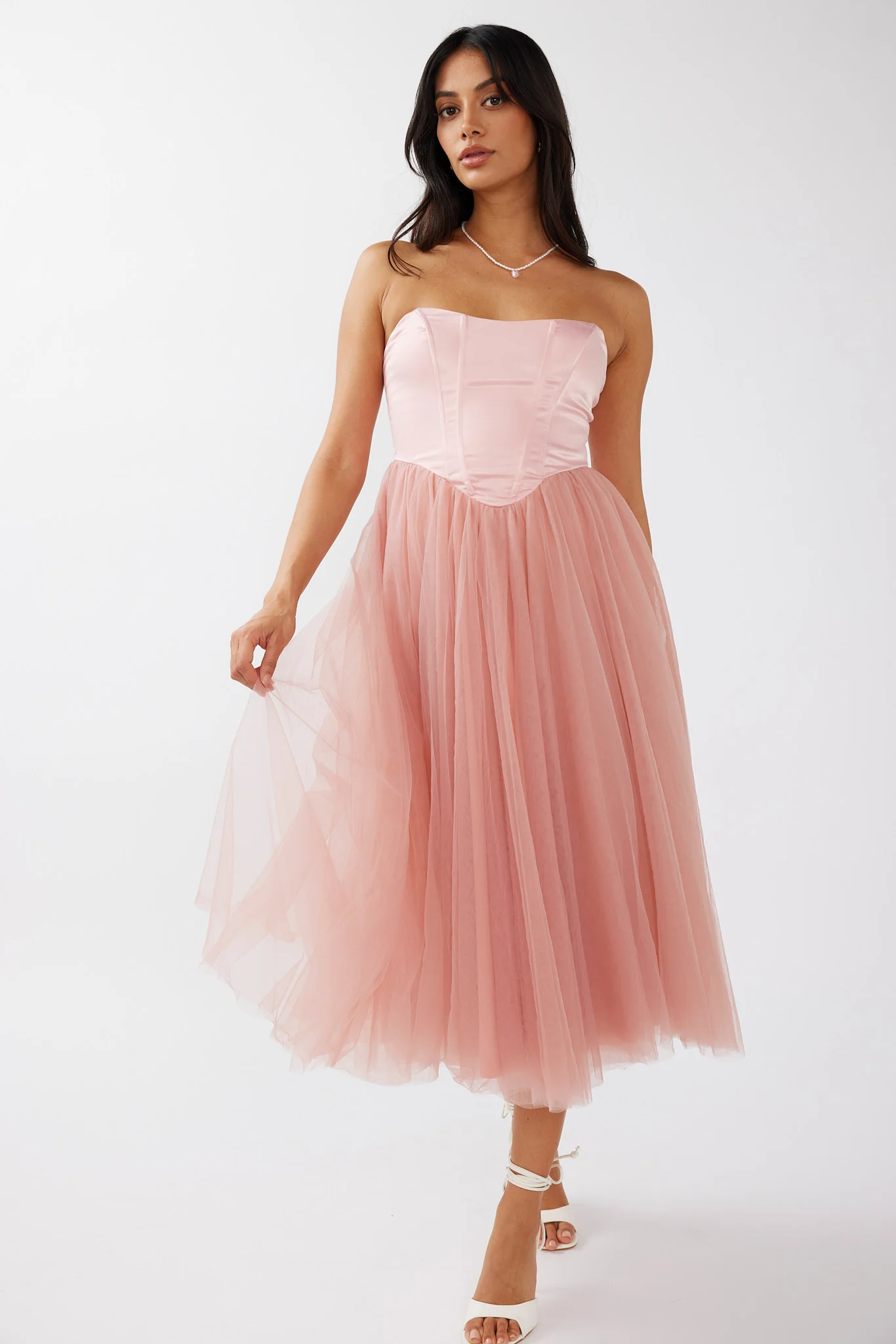 Rosemary Tulle Bustier Midi Dress Pink - Sonourner