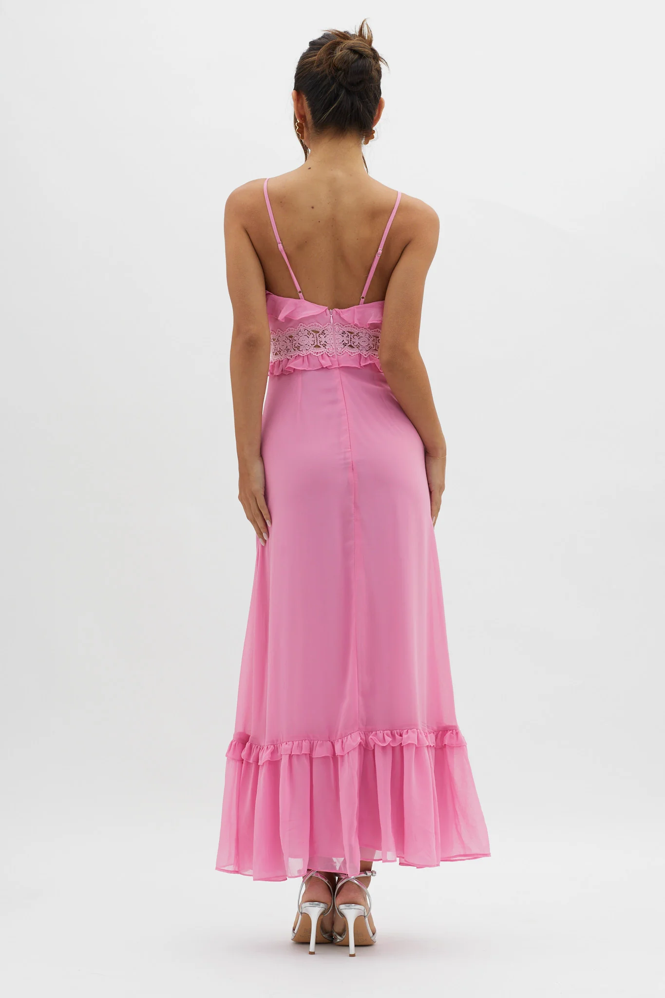 Spirited Ruffle Bust Maxi Dress Pink - Sonourner